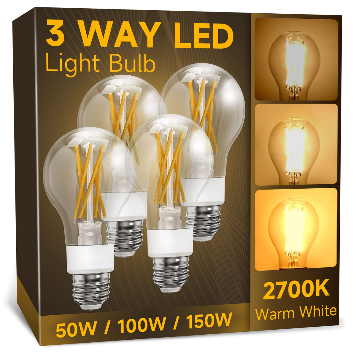Unilamp 3 Way Light Bulbs 50 100 150W Equivalent, Soft White 2700K, E26 Medium Base Led Light Bulbs, Dimmable Three Way A19 Led 