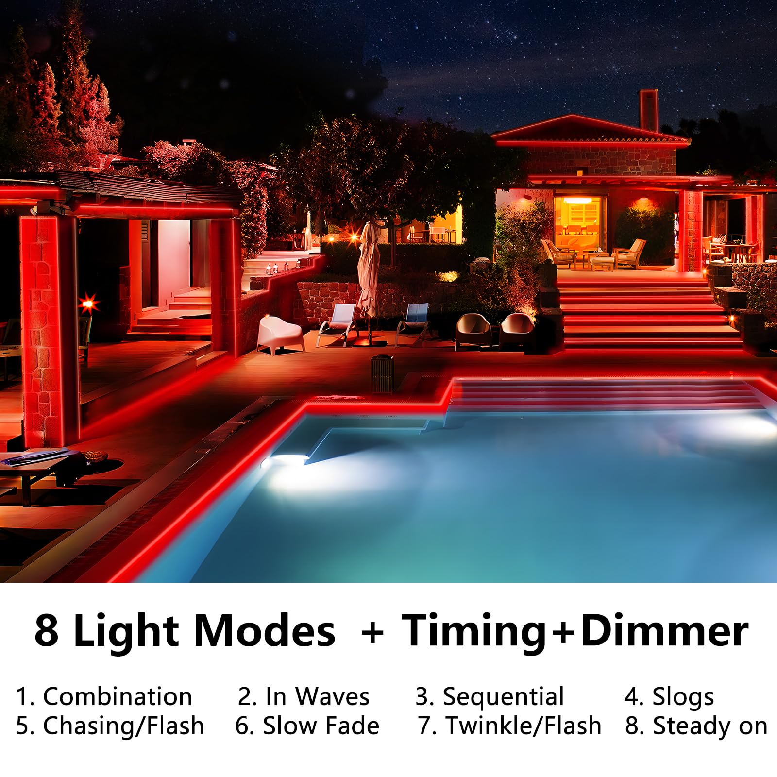 Knonew 164Ft 1000Led Rope Lights Outdoor Indoor,String Lights Waterproof 8 Modes Clear Tube Lights For Outside,Bedroom,Wedding,Garden,Patio,Christmas,Tree,Rv,Holiday Decoration(Red)