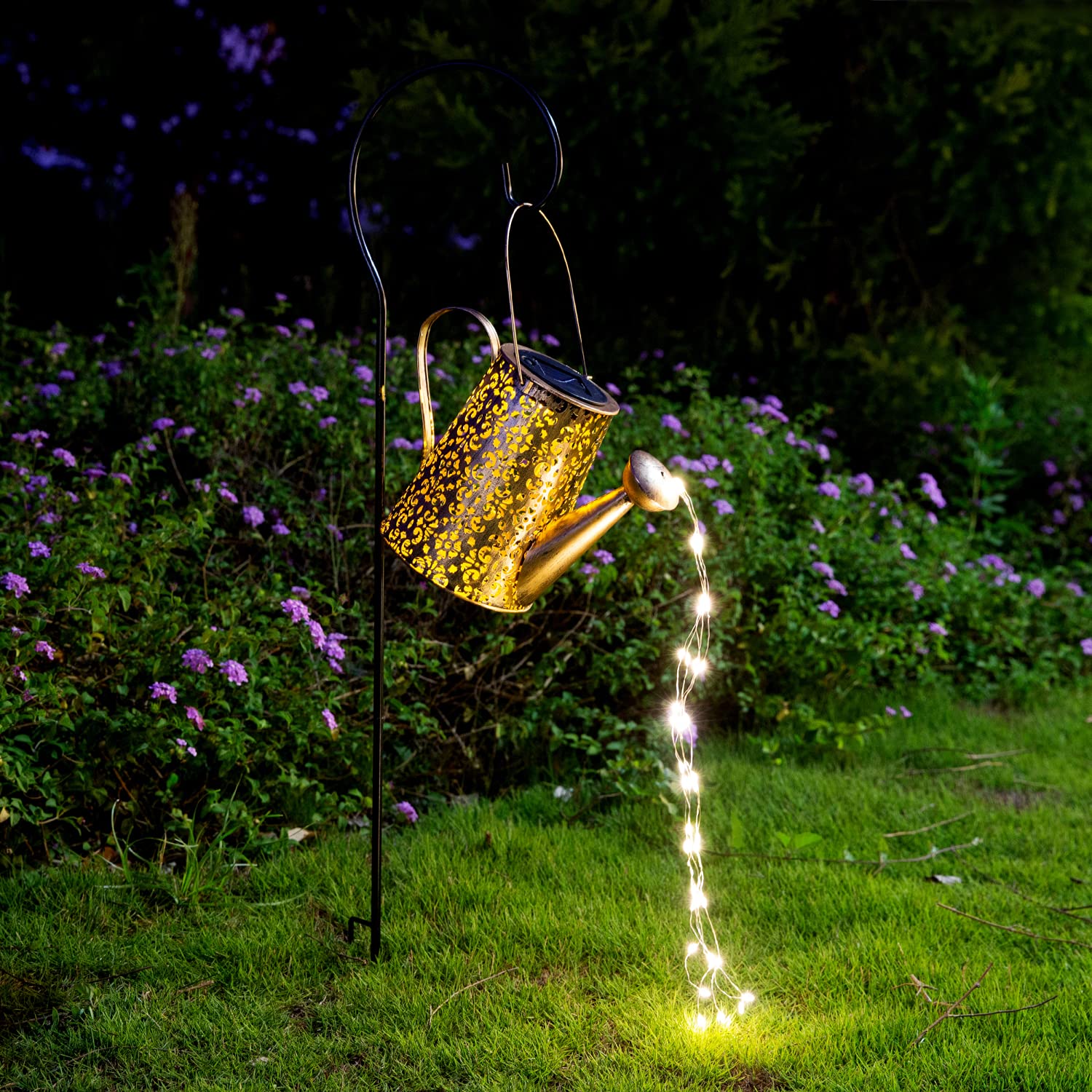 JIAJIAMEI Solar Lights Outdoor Garden Decor, Large Waterproof Iron Watering Can, Bronze