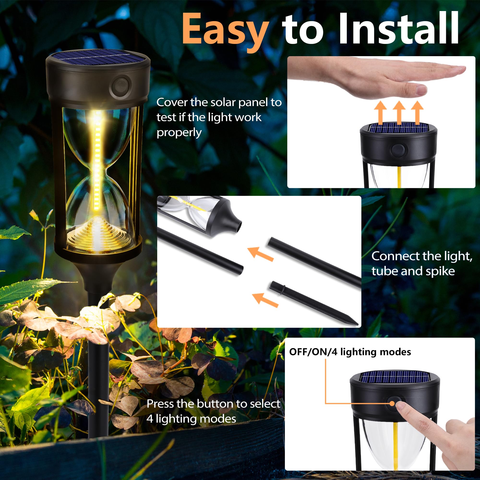 Toodour Solar Pathway Lights - 4 Pack, Waterproof, Warm White, Model TD-SSLDC-V-4, Auto On/Off for Yard, Garden, Patio, Walkway Decor