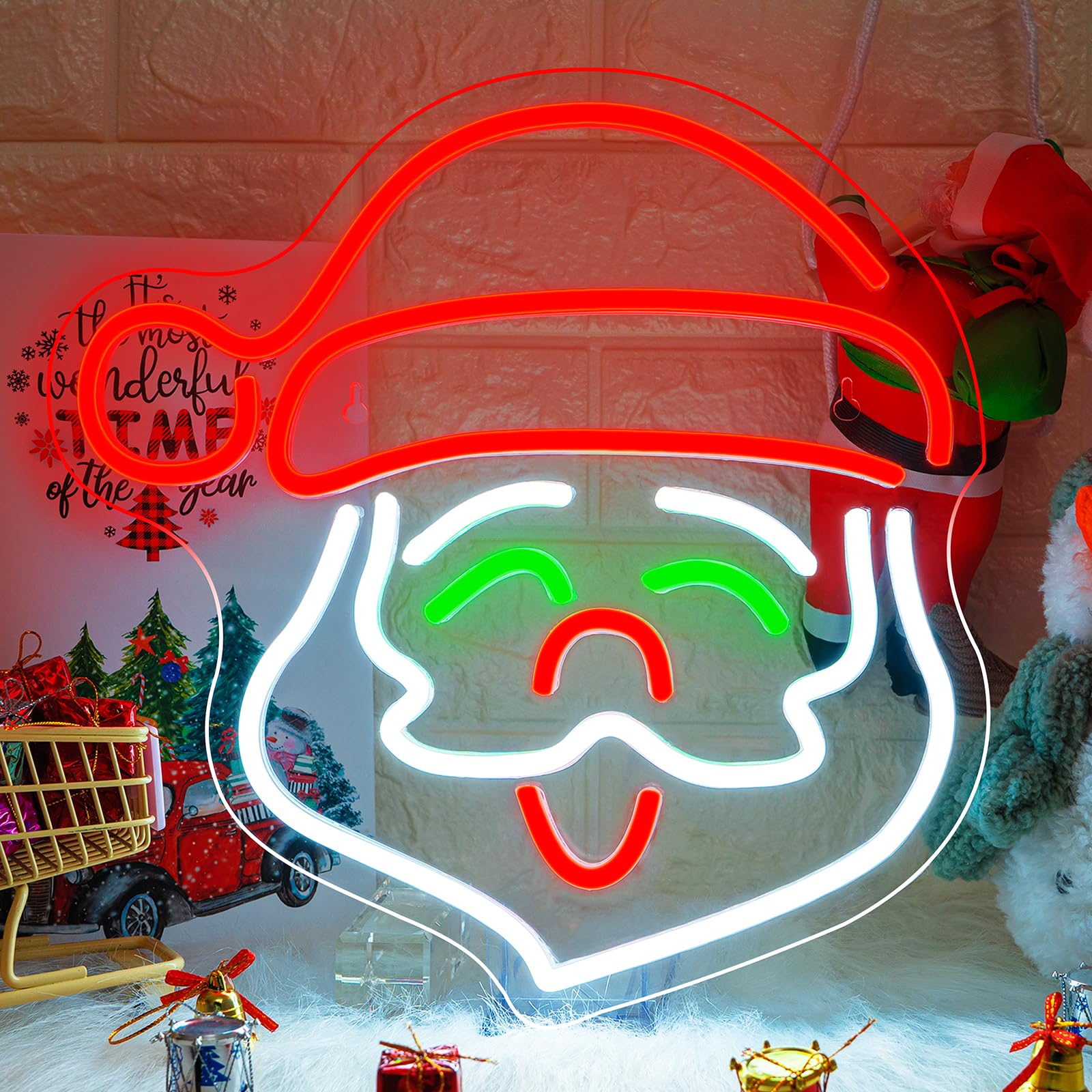 Ineonlife Neon Sign - Merry Christmas Led Light, 13.4X13.8, Colorful Santa Claus Design, Acrylic Wall Decor For Indoor Parties