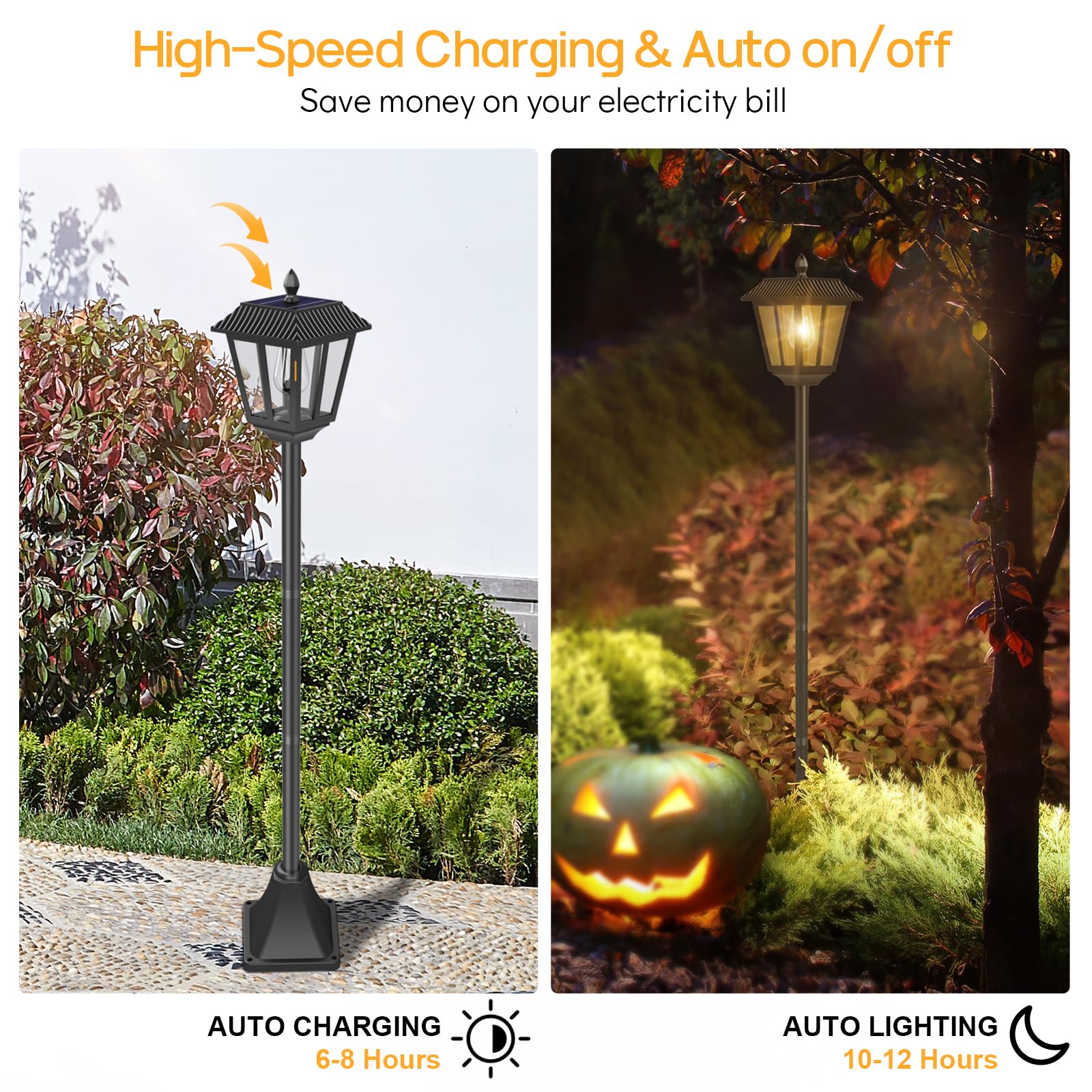 A.Bigwhale 2 Pack 67'' Solar Lamp Post Lights, 3000K Outdoor Solar Post Light Waterproof, Pole Light Outdoor Decorative Floor La