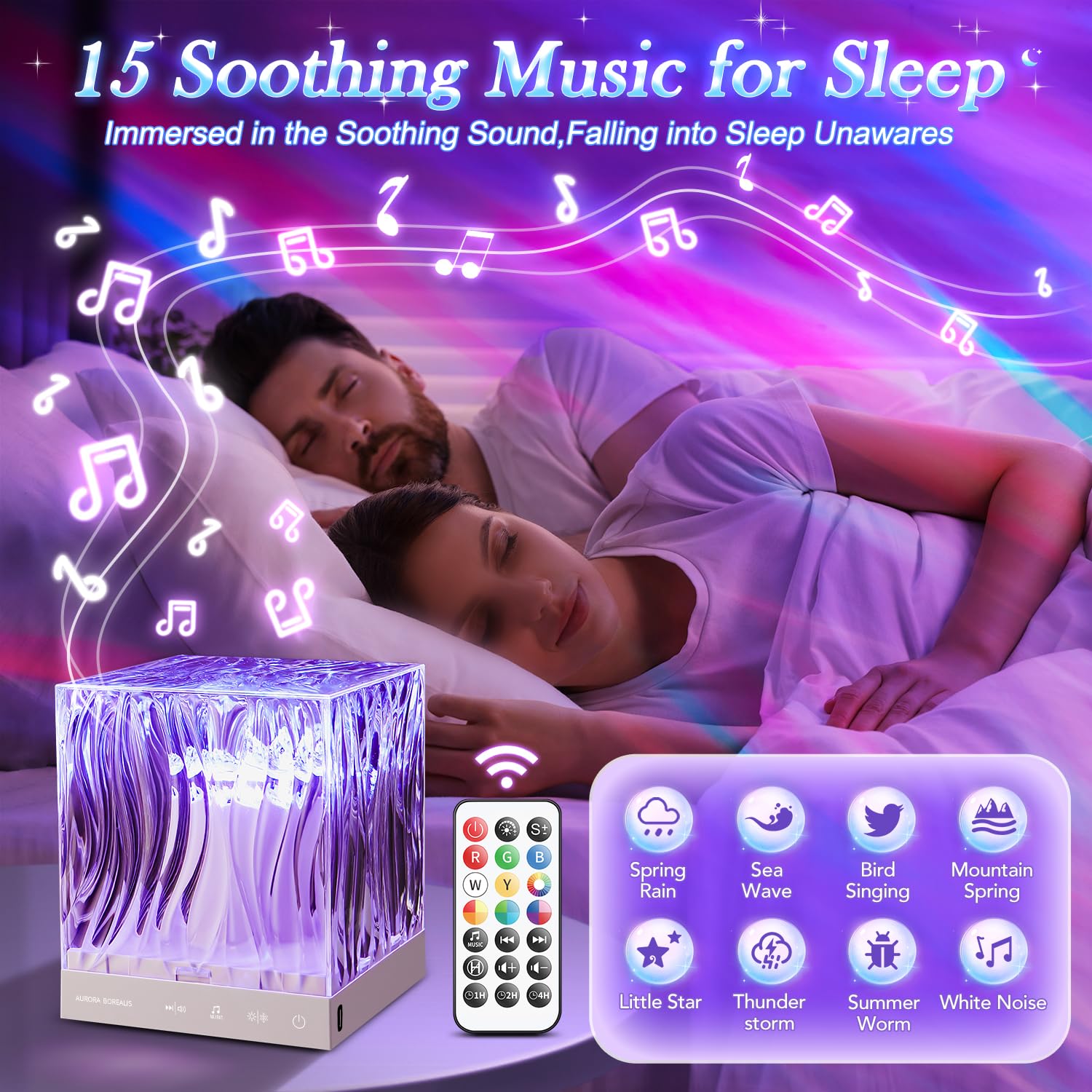 Mubarek Crystal Lamp Night Light Projector, RGB Multi-Color, Bluetooth, Remote Dimmable, Model WH-E22, Acrylic, Music Color