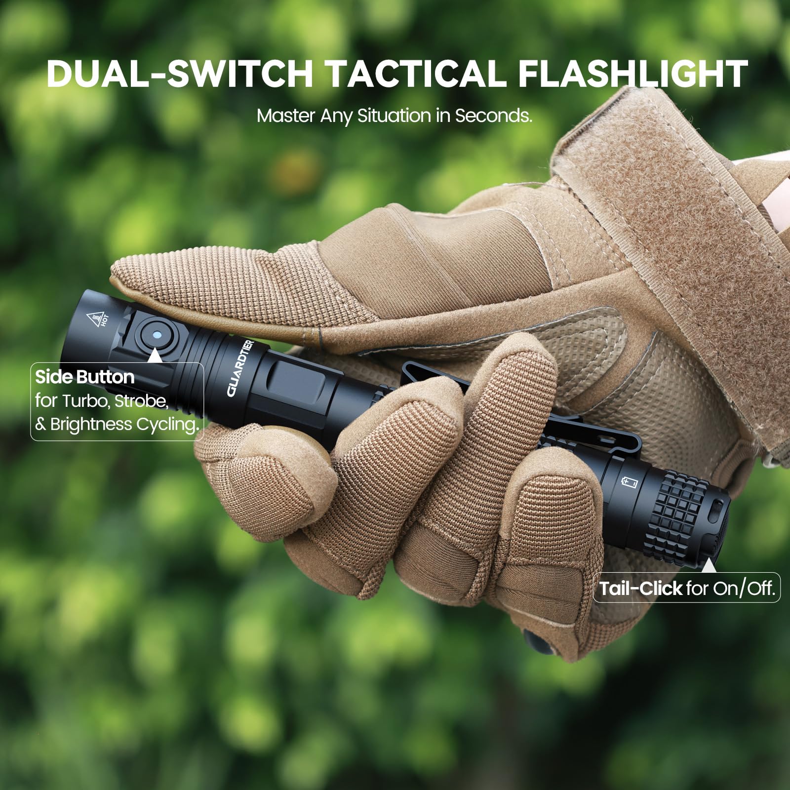 Guardtier ML70 1500 Lumen EDC Flashlight Rechargeable, Pen Style Self Defense Compact Tactical Flashlight with 2AA Dual Power, I