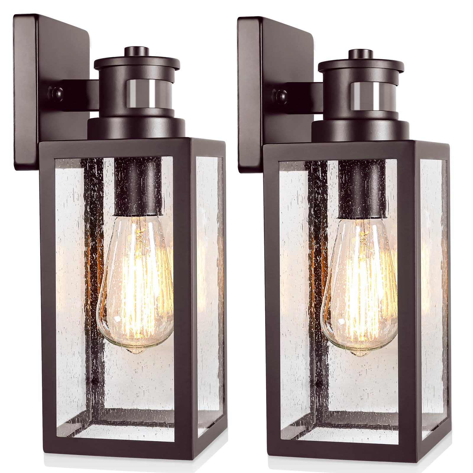 2-Pack Motion Sensor Outdoor Wall Lanterns, Upgrade Dusk to Dawn Wall Sconce, Waterproof Porch Light Fixtures Wall Mount with Se