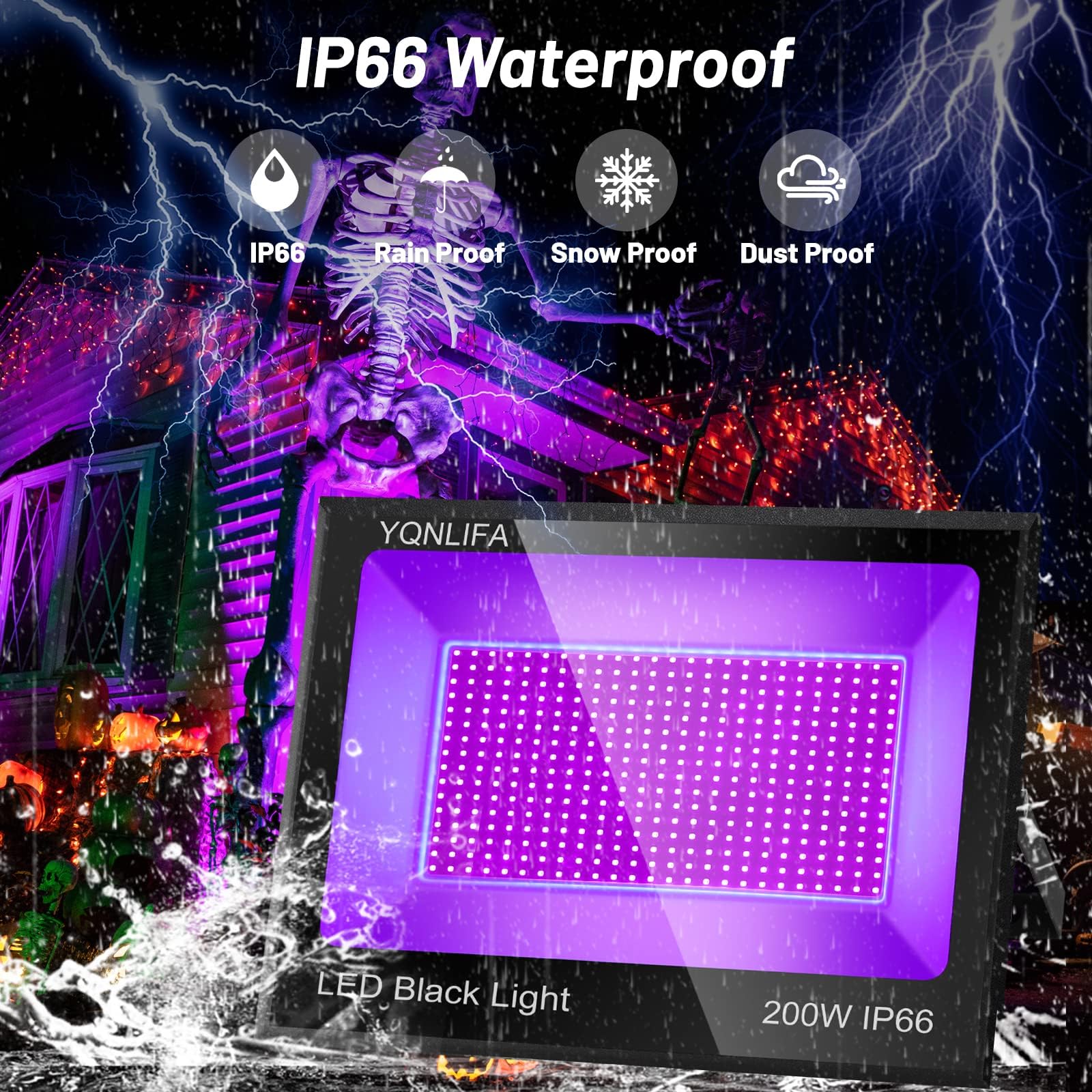 Yqnlifa 200W Led Black Lights, 2 Pack Blacklights With 10Ft Cable Plug, Ip66 Waterproof Blacklight For Party, Body Paint, Fluore