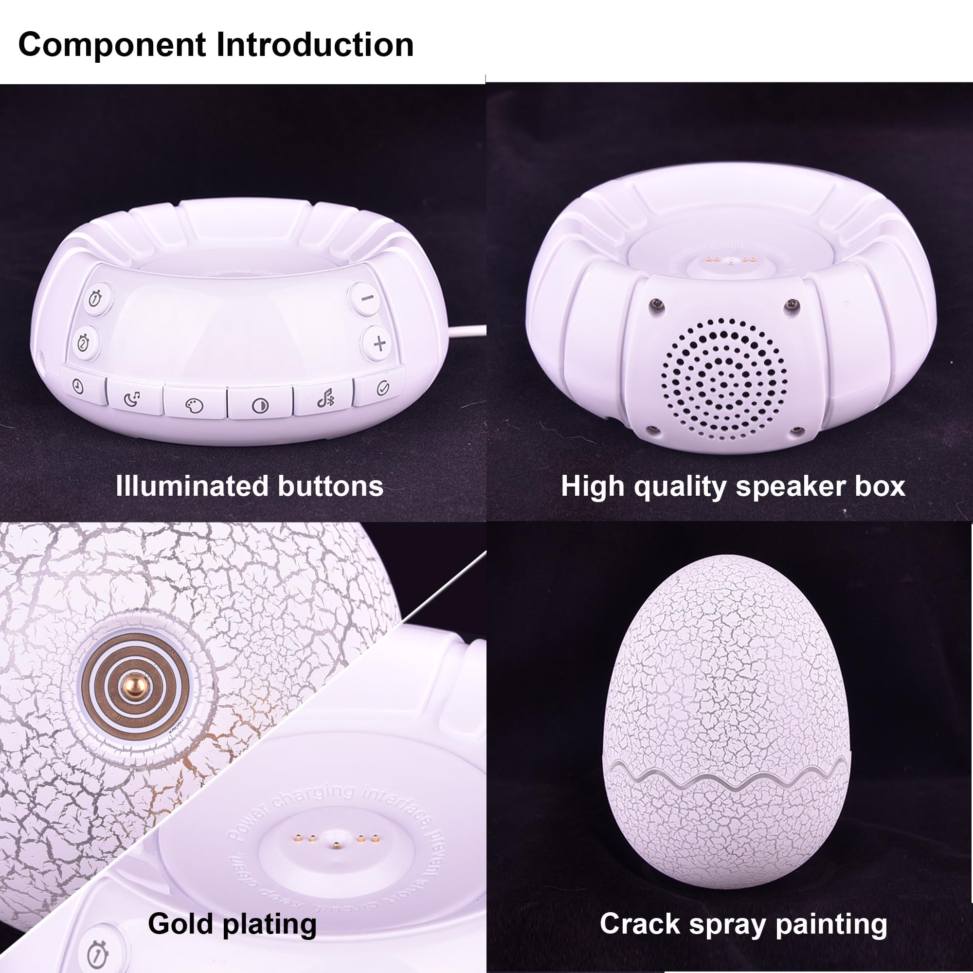 MTDYHY Dinosaur Egg 4-in-1 Clock Lamp Bluetooth Speaker Night Light - Multicolored Acrylic EGG-01