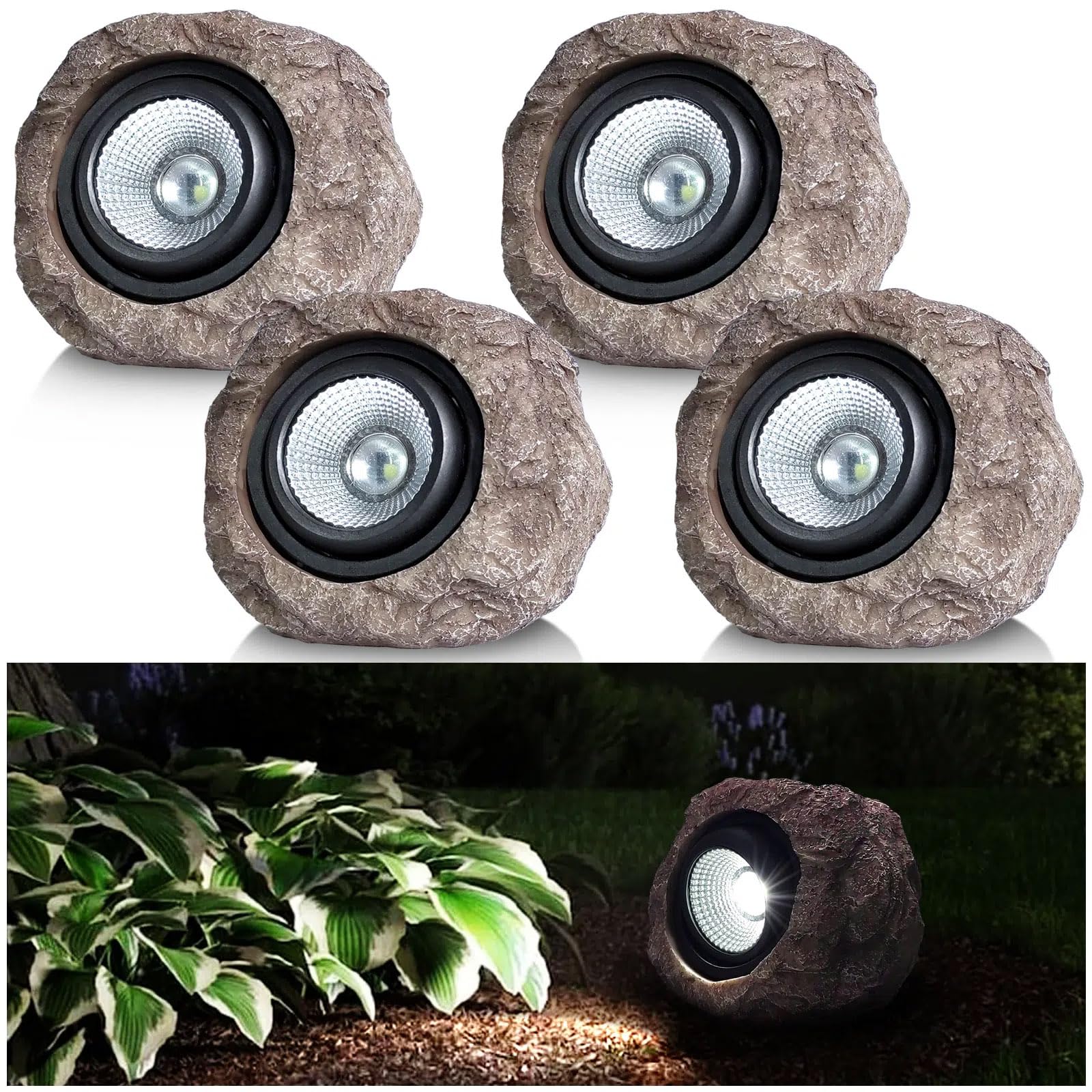 Candieslife Solar Garden Rock Lights Outdoor - Ip65 Led Waterproof Solar Spotlight, Solar Powered Landscape Lights Decorative Garden Stone Lights For Pathway, Walkway, Yard, Patio (4 Pack)