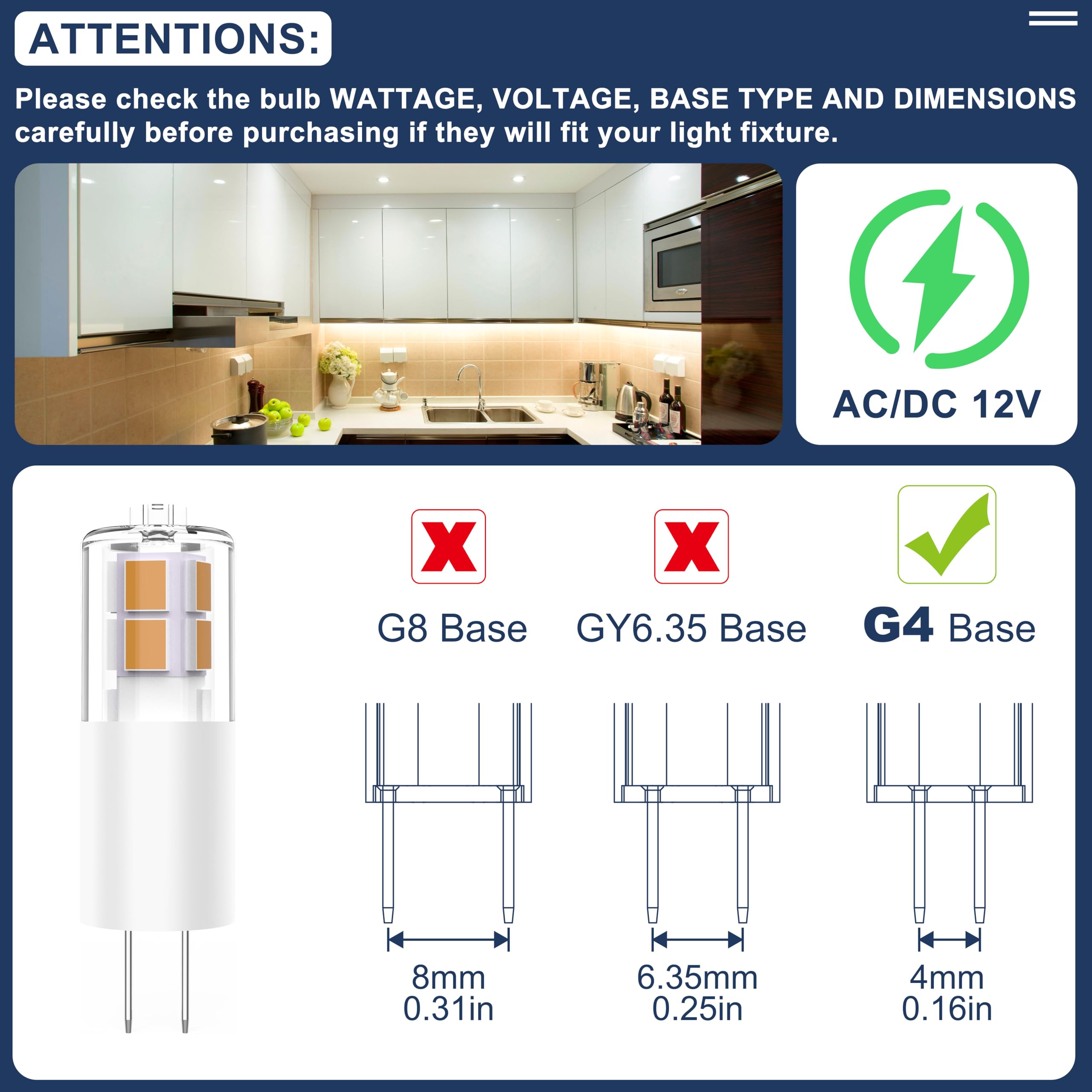 Baoming 12Pcs G4 Led Bulb 12V 3W Jc Bi-Pin Base, 20W-35W T3 G4 Halogen Equivalent, 2700K Soft Warm White, No-Flicker 380Lm, Chan