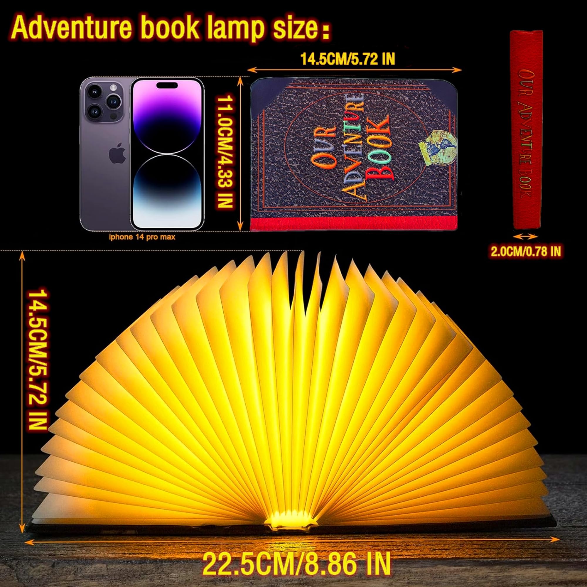 Adventure Book Night Light, 3D Lamp&5 Colors Folding Book Lamp White Light/Yellow Light/Warm Yellow Light Colors Led Book Light