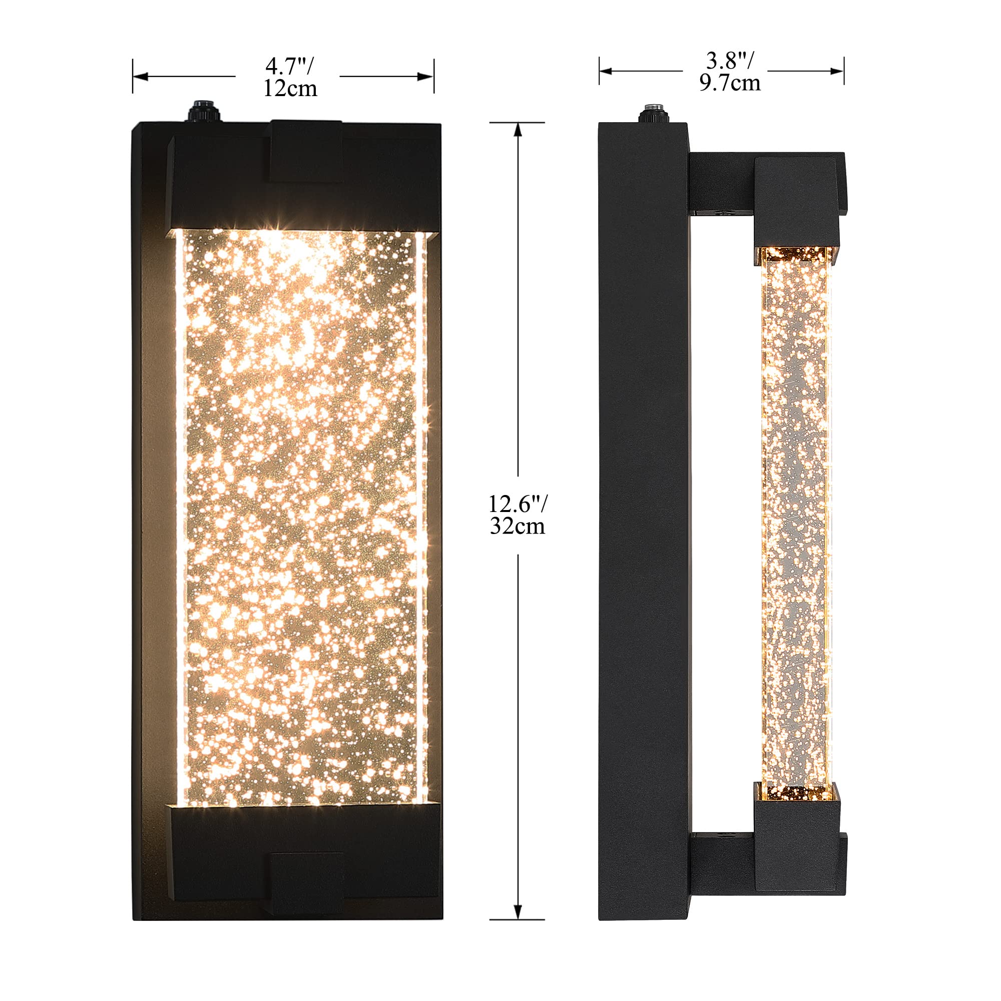 Elimegan Black Wall Sconce - Modern Exterior LED Lantern with K9 Crystal Bubble & Dusk to Dawn Sensor, Model 3ff44680