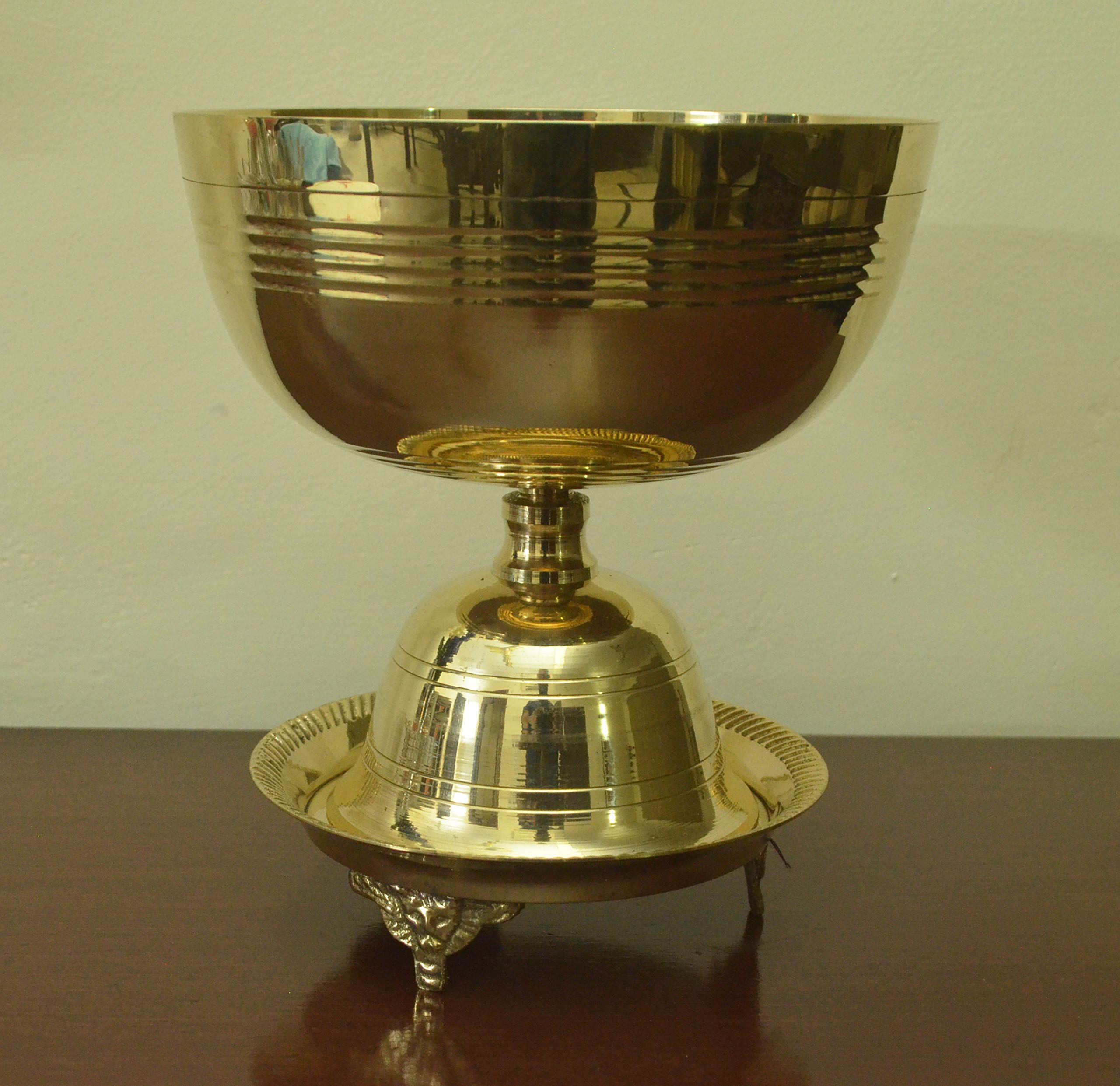 Tangerine Akhand Jyoti Diya with Stand || Brass Traditional Oil Lamp for Pooja at Tamples , Home, Office & Hotel (Diameter- 8.5