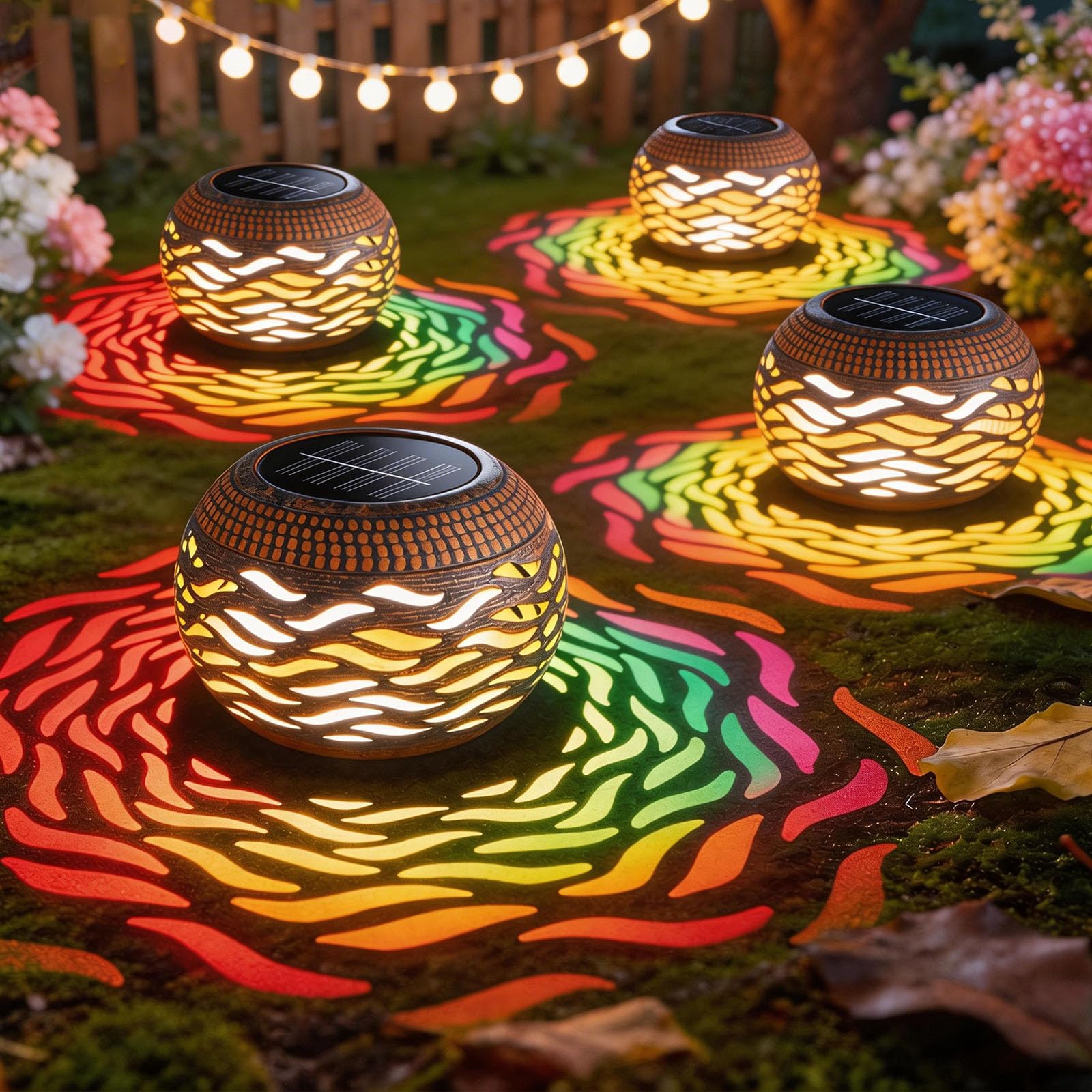 Solar Lanterns Outdoor Waterproof 4 Pack, Retro Metal Hollow Out Solar Lantern Lights with 3 Lighting Modes, Decorative Table La