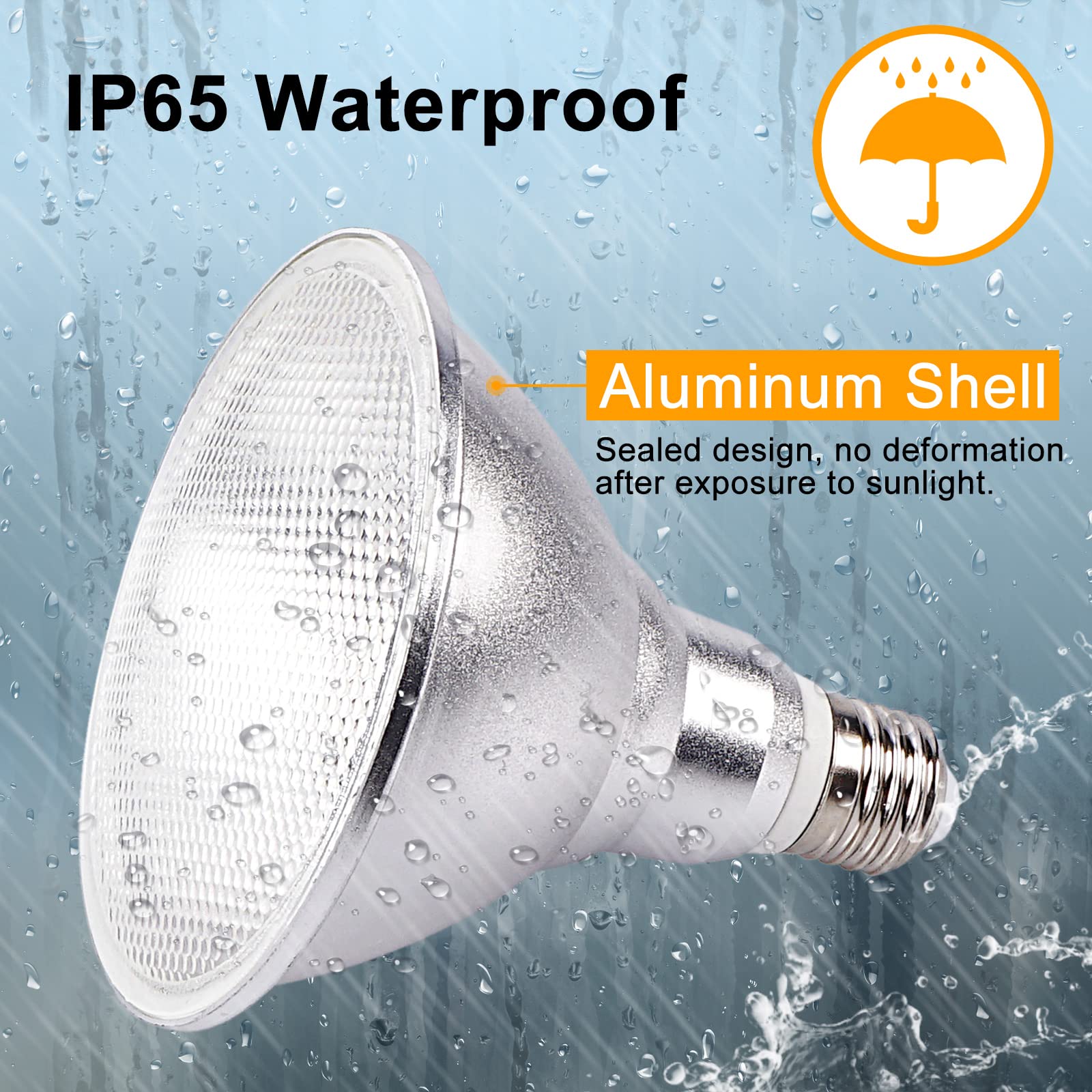 Uooiumoy 30W Led Par38 Flood Light Bulb, Rgbw Color Changing, Waterproof, Remote Control, 2 Pack