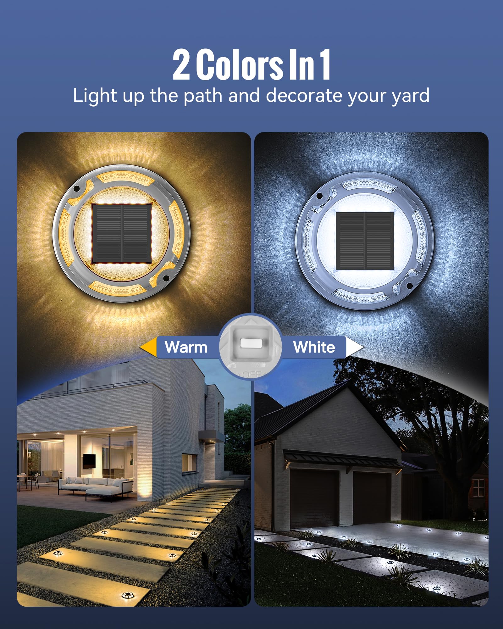 Fabstyl 16 Pack Solar Driveway Lights - Waterproof Led Pathway Markers, Warm & Cool Light
