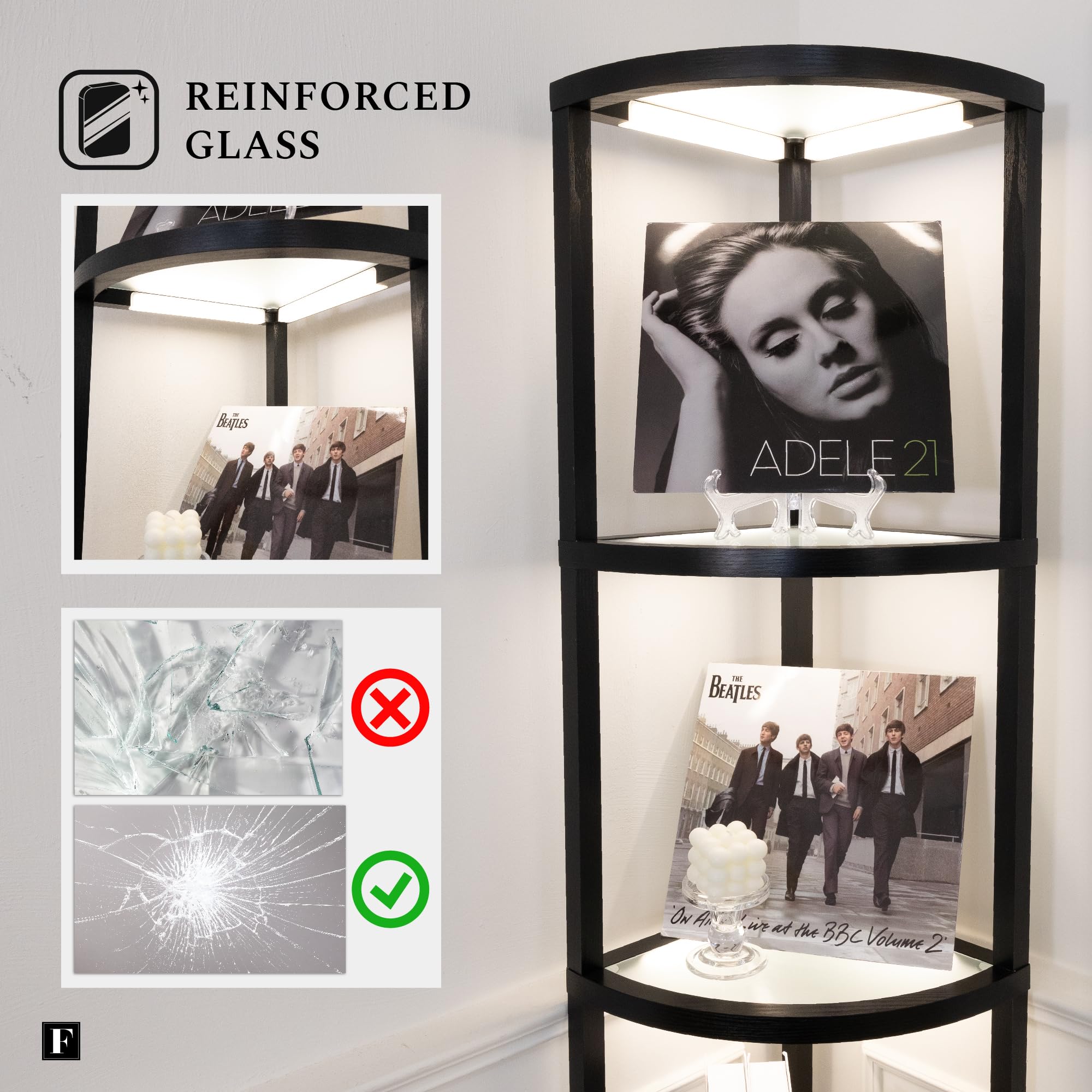 Fenlo Corner Floor Lamp With Shelves, Dimmable Led Corner Shelf With Lights, Standing Lamp For Living Room, Shelf Lamp With Full