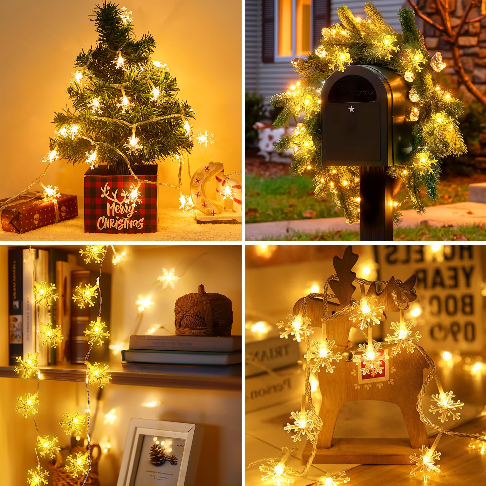 Minetom 2 Pack Christmas Snowflakes Lights, 14 Ft 30 Led Christmas Lights, Waterproof Snowflakes Holiday Lights, Shatterproof Xmas Fairy Lights For Indoor Decor