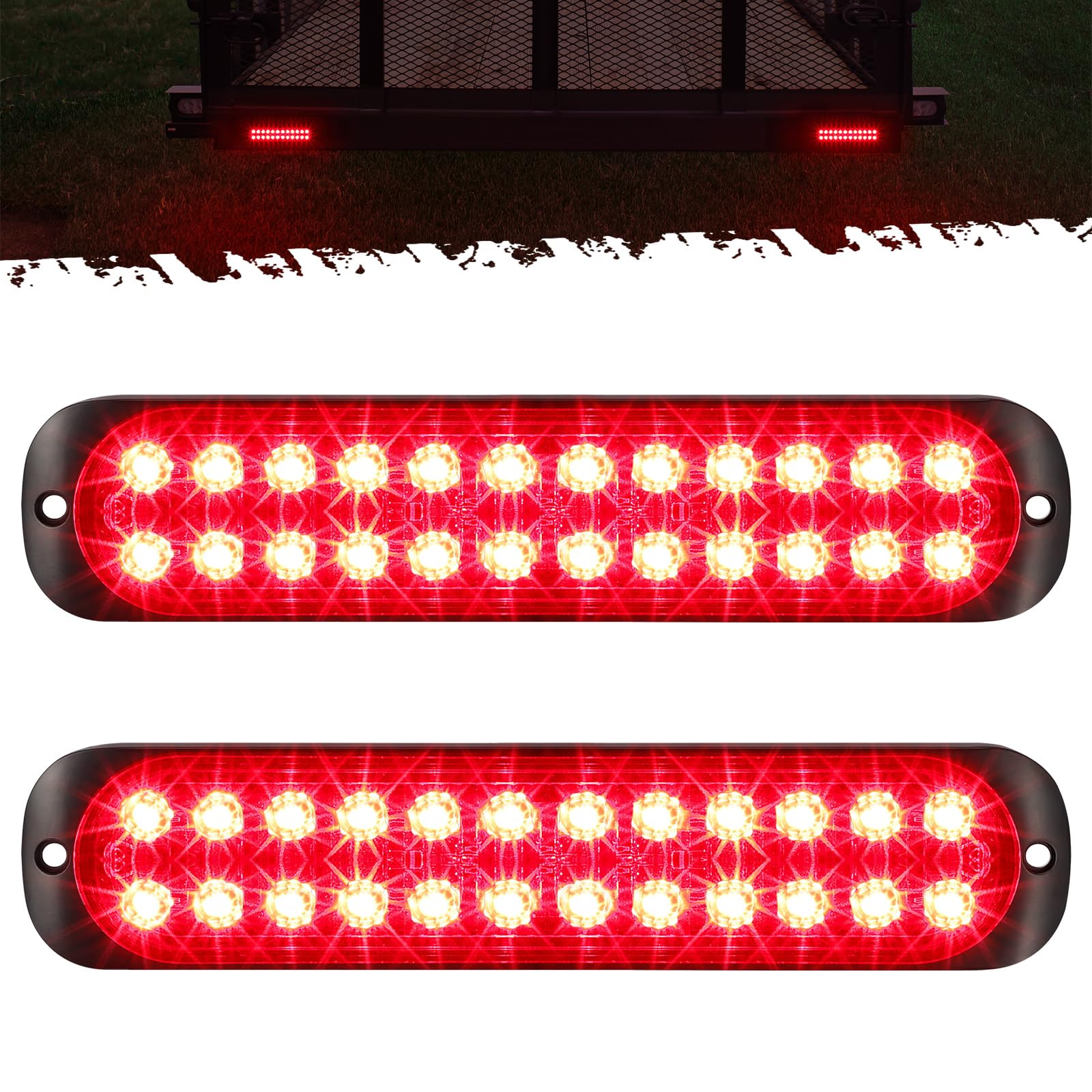 Partsam 2Pcs 7.5 inch Aluminum Housing Red 24LEDs Trailer Stop Brake Turn Signal Tail Light  Surface Mount Marker Lights of Trailer Truck Tractor RV Pickup Golf Cart  IP67 Waterproof