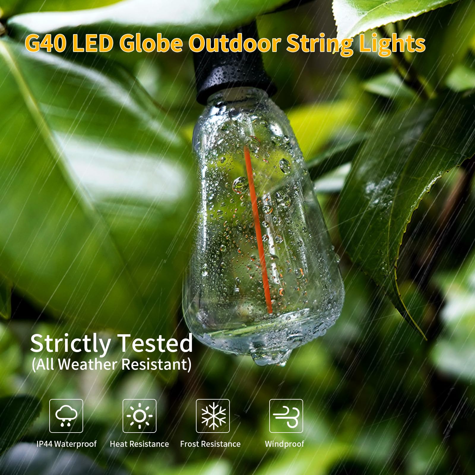 ShineU LED Outdoor String Lights, 40FT, G40 Globe, Waterproof, 27 Shatterproof Bulbs, Clear Light 2700K