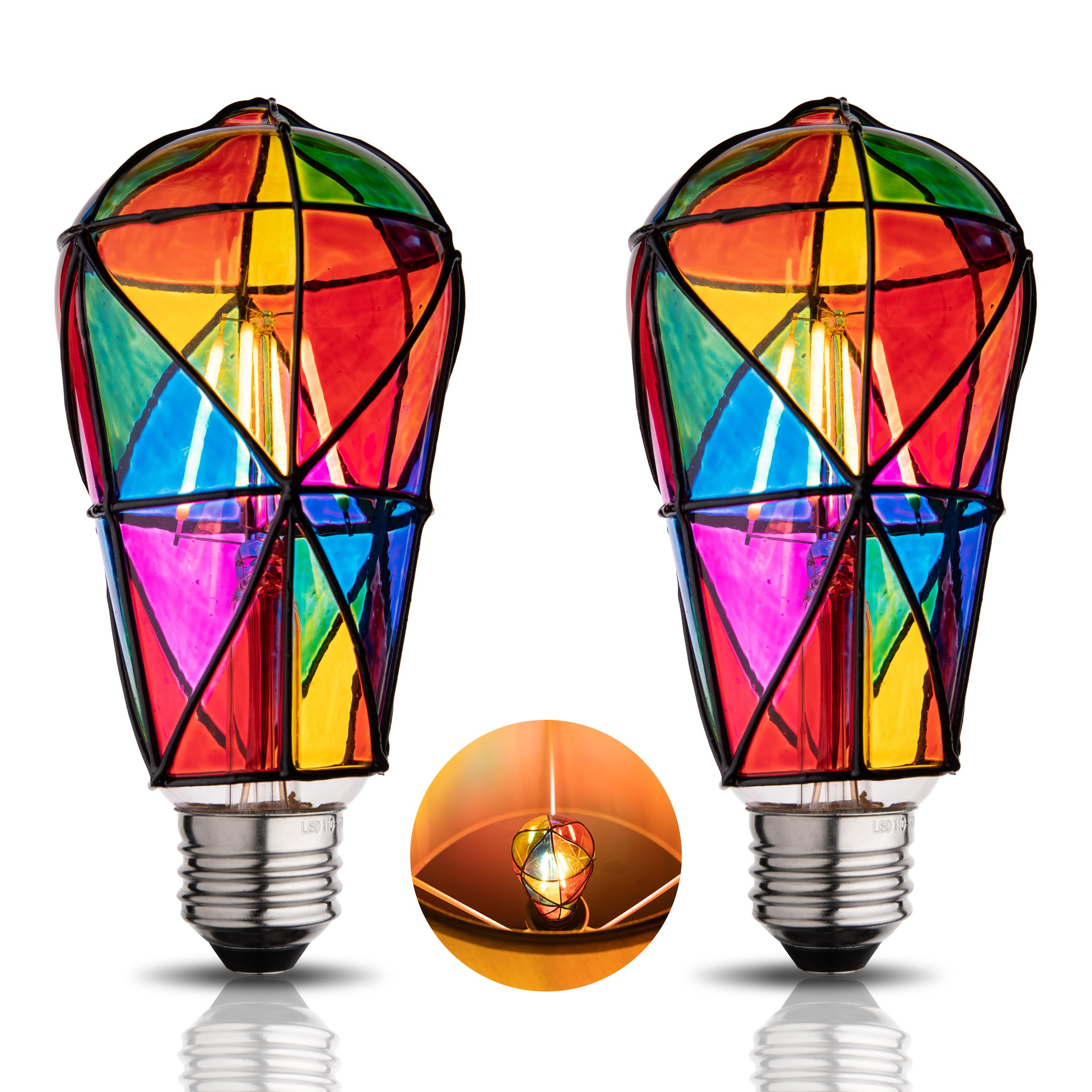 Cybaaluxzus Stained Glass Light Bulb - Rainbow Painted, Mosaic, Multi-Colored Indoor Decorative Bulb - 4W 120V - Fun Romantic An