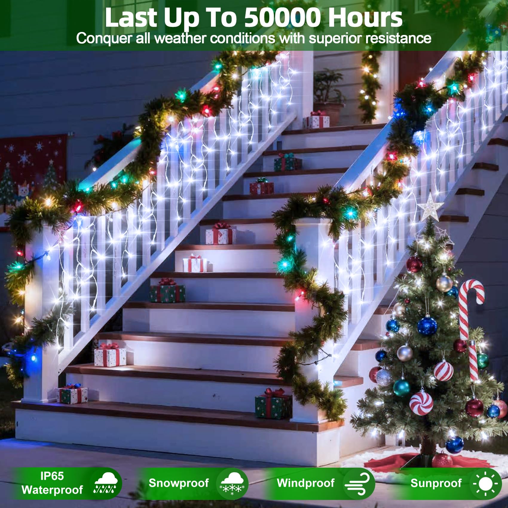 XIKENGSHQ LED Christmas Lights, 1332 Lights, 132ft, 12 Modes, Waterproof, Cool White, Model WX-1332L