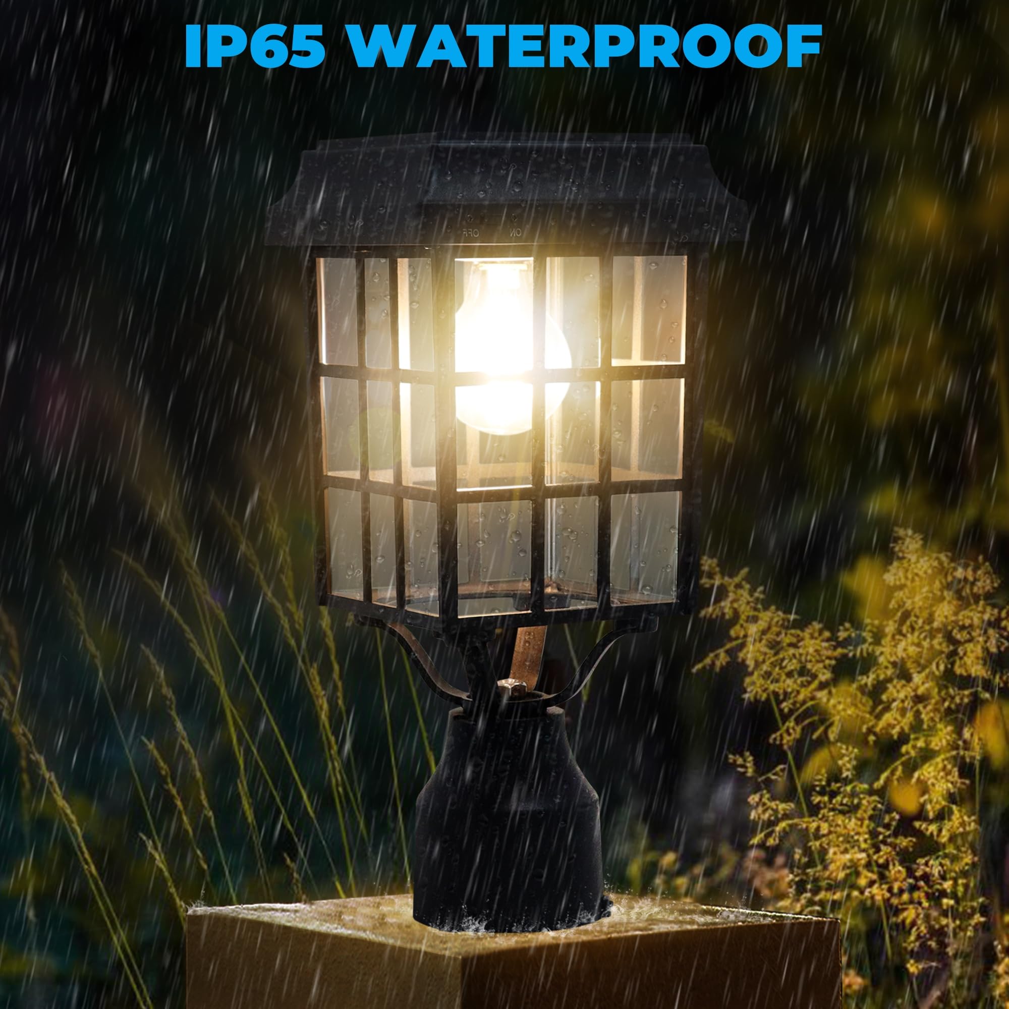 Kemeco Solar Post Light - Waterproof LED Fixture for Outdoor Garden, Flat Roof, Black, Model 4324