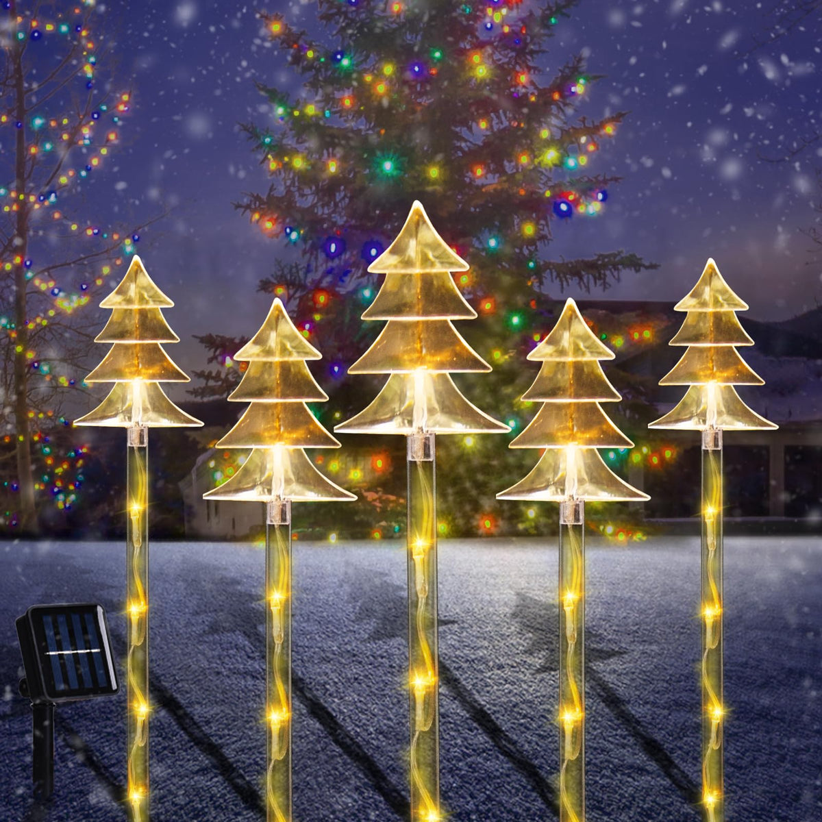 Christmas Snowflake Pathway Lights, 5 Pack Solar Christmas Stake Markers With Cool White Fairy Lights For Outdoor Holiday Walkwa