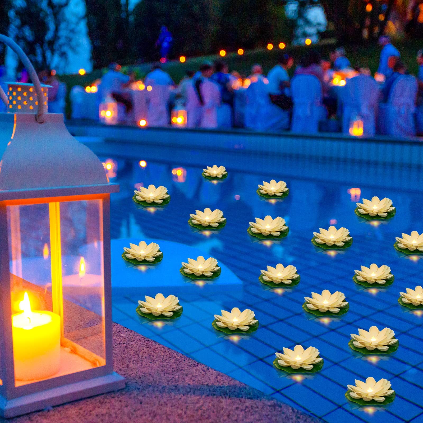 Liliful 24 Pcs Diwali Lotus Decoration Pool Floating Lights, Artificial Flowers Lotus with LED,Lily Pads Water Lantern for India