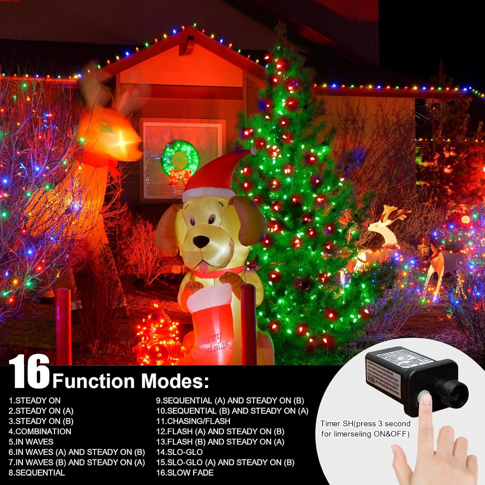 LAMPHOME 200 LED Christmas Mini Lights, Red and Green, 66ft Transparent Wire, 12 Lighting Modes, Indoor Outdoor, Model YHLL-100F