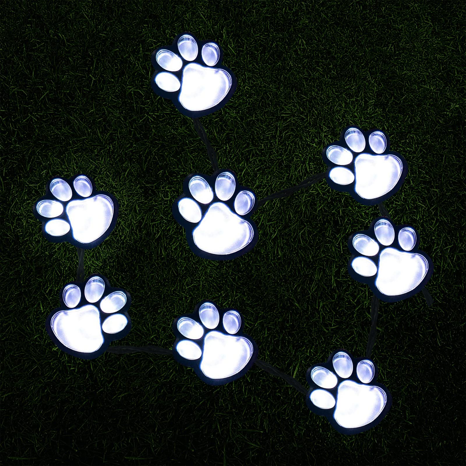 Aiddomm 16.8Ft Paw Print Solar String Lights - Waterproof Outdoor Decor For Pet Lovers
