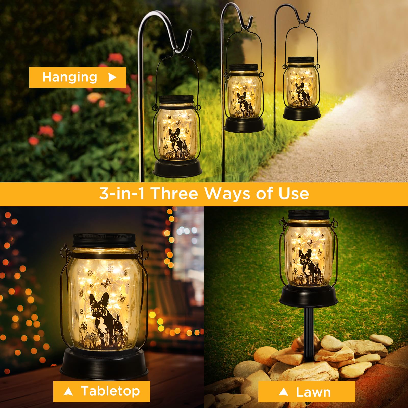 Kyoryuger French Bulldog Solar Lantern - Pet Memorial Lights for Garden, Yard, Patio, Porch - Dog Mom Birthday Gift