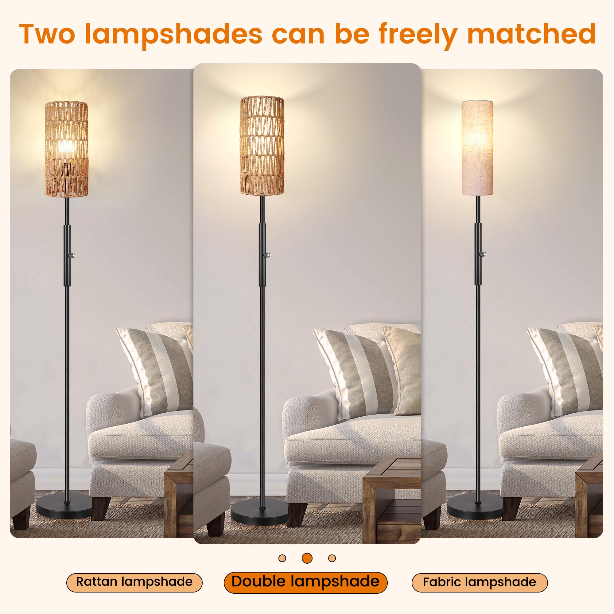 Partphoner Boho Floor Lamp For Living Room With 3 Color Temperatures Led Bulb, Standing Lamp Tall Lamp Reading For Bedroom, Offi