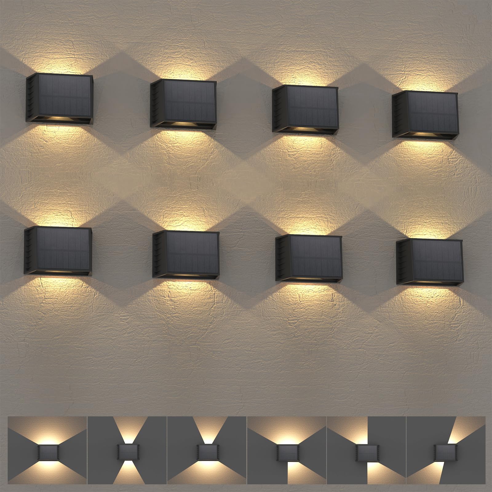 T-SUN Solar Fence Lights Outdoor 8 Pack - 3000K Warm White Solar Wall Lights  IP65 Waterproof Solar Powered Fence Lights | Dusk to Dawn Auto On/Off for Fence  Wall  Patio  Backyard  Outside  Steps