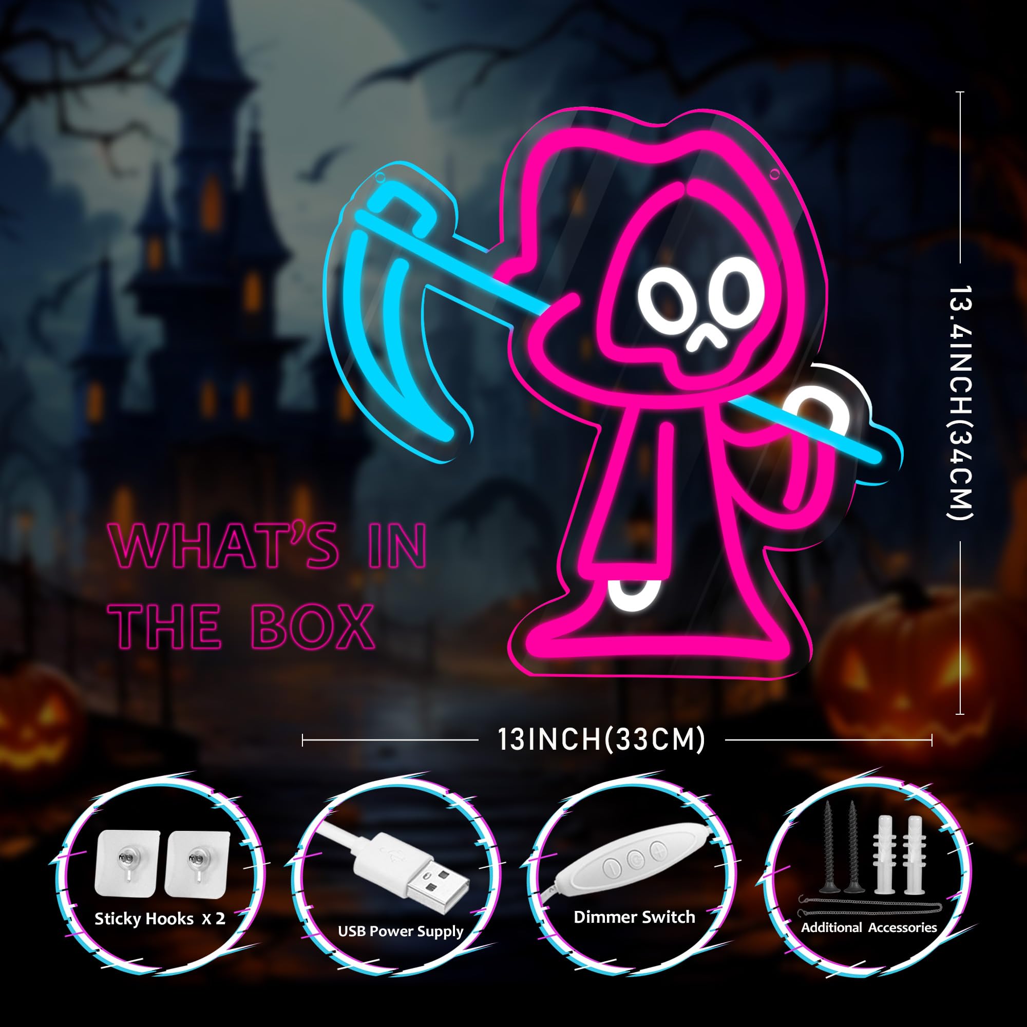 Innovtools Halloween Ghost Neon Sign  Led Grim Reaper Neon Signs For Wall Decor  Dimmable Ghost Shape Neon Light Spooky Halloween Decorations Light Up Sign For Bedroom  Porch Front Door  Kids Gifts (Ghost)