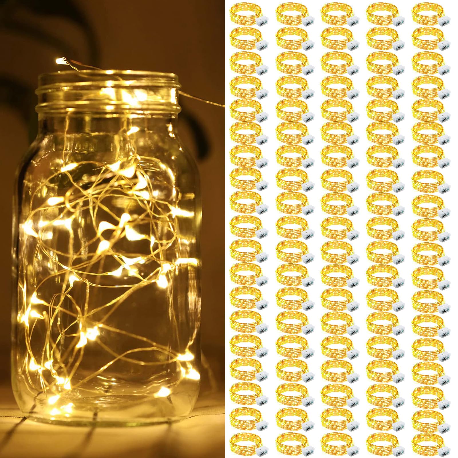 ZGWJ 100 Pack Fairy Lights Battery Operated  7ft 20 Mini LED Fairy String Lights Silver Wire 3 Modes for DIY  Parties  Wedding  Bedroom  Halloween Christmas Decoration Warm White