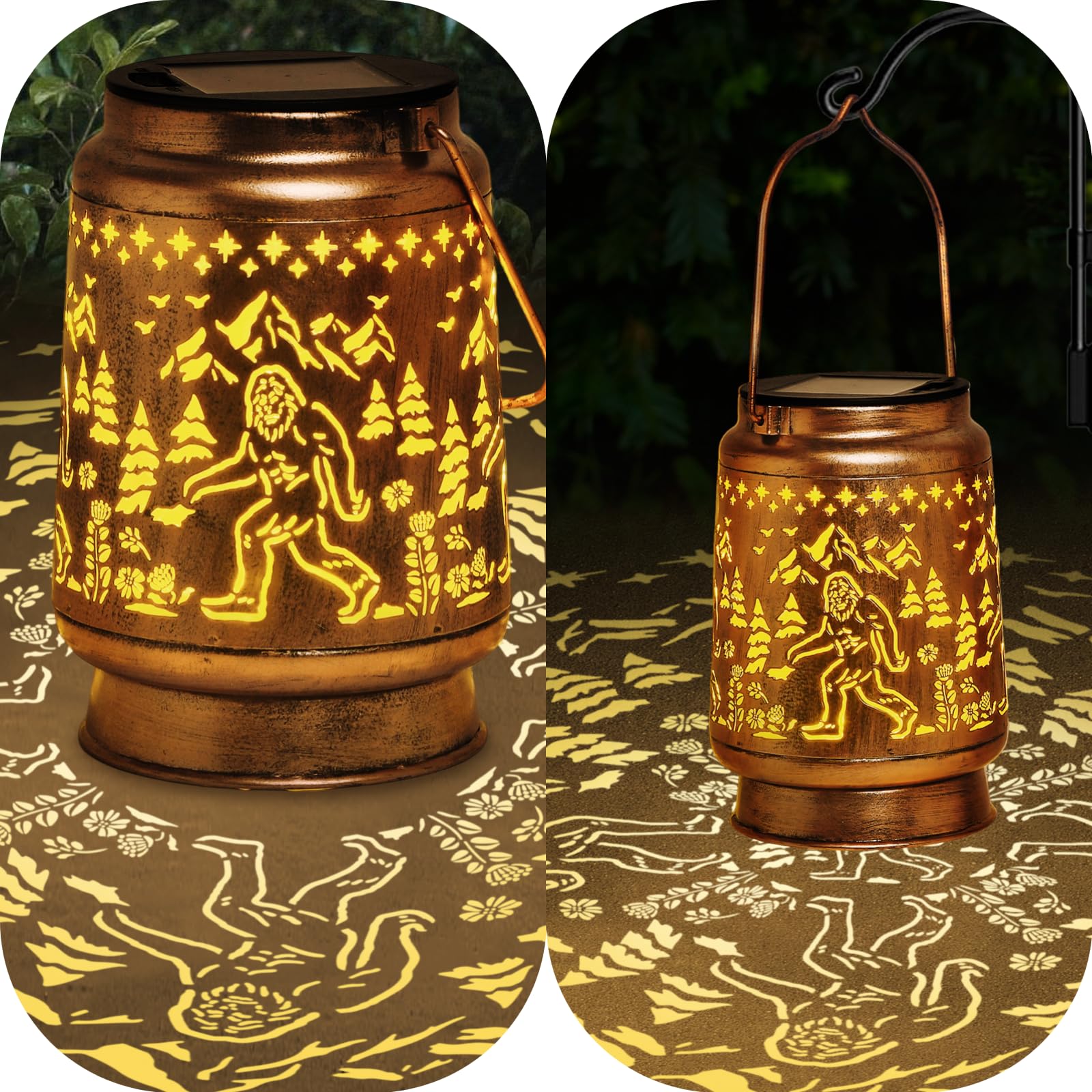 KIKUSUI Solar Bigfoot Lantern - Waterproof Metal LED Hanging Light for Yard, Patio, Garden - Warm White, Model DL16