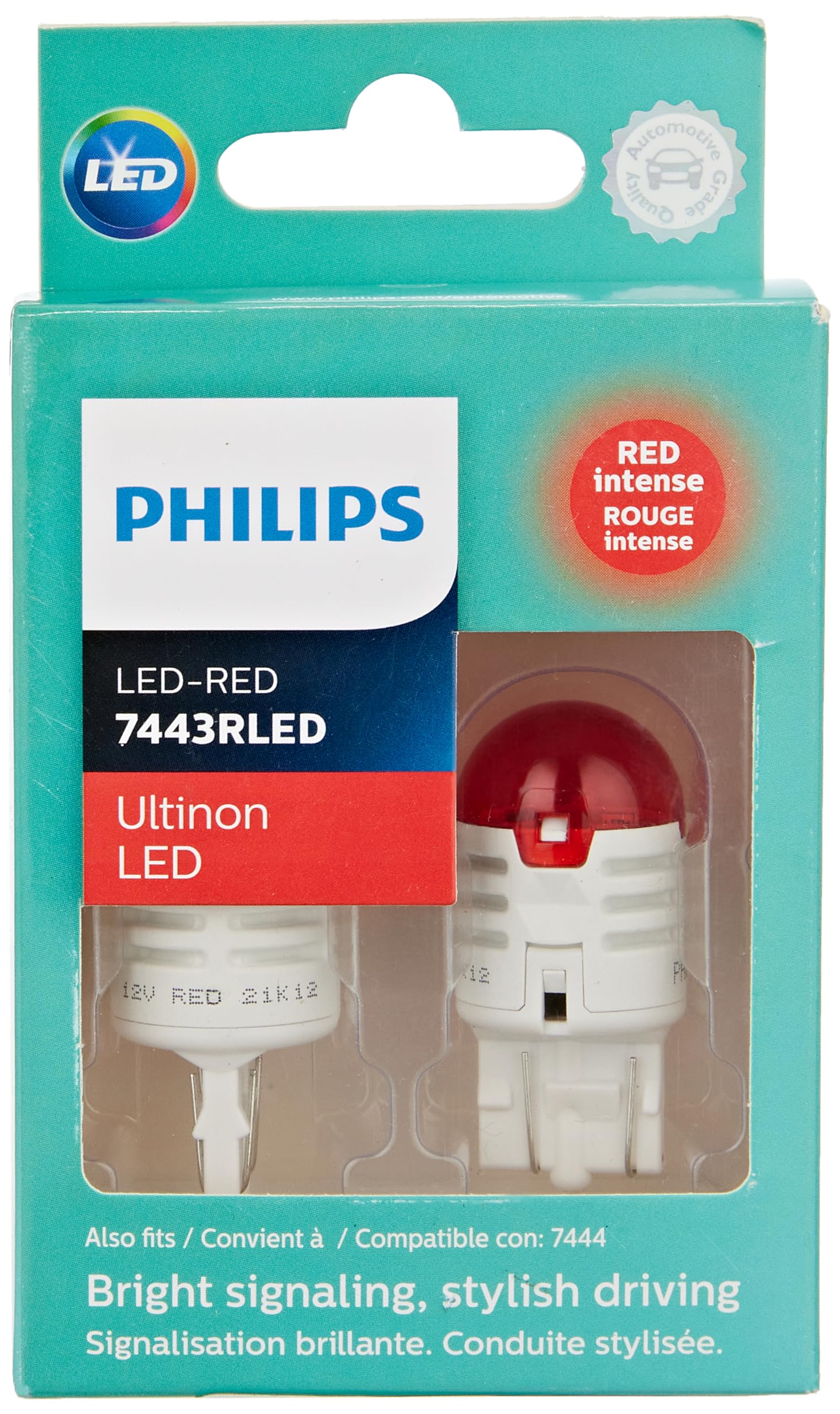 Philips Automotive Lighting 7443RLED Ultinon LED Replacement Bulb for Stop and Tail Lights, Bright Red, 2 Pack