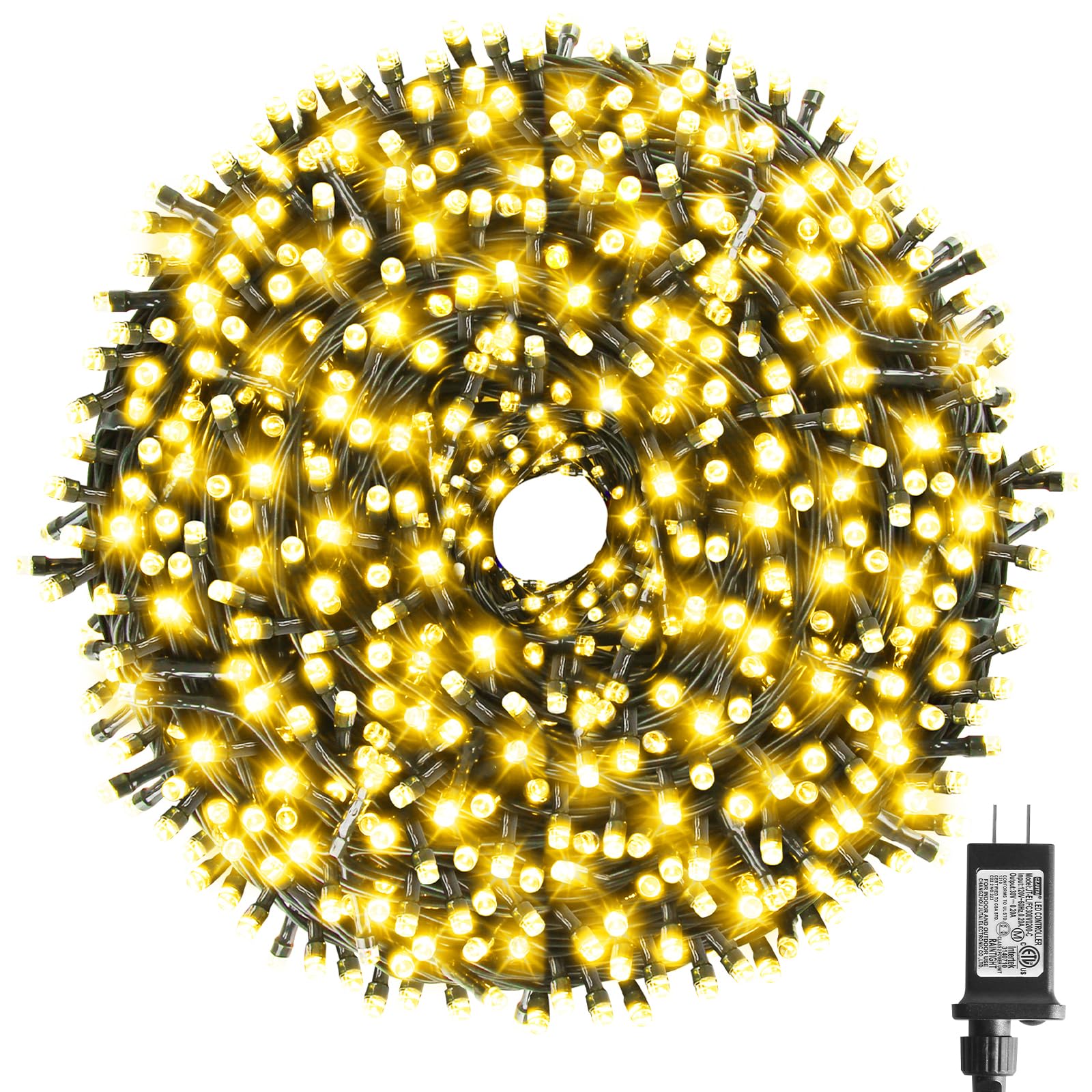 XTF2015 262FT 800 LED Christmas String Lights  Christmas Lights End to End Plug 8 Modes Memory Function with Timer  UL Certified Outdoor Indoor Fairy Light Christma s Tree  Patio  Party (Warm White)