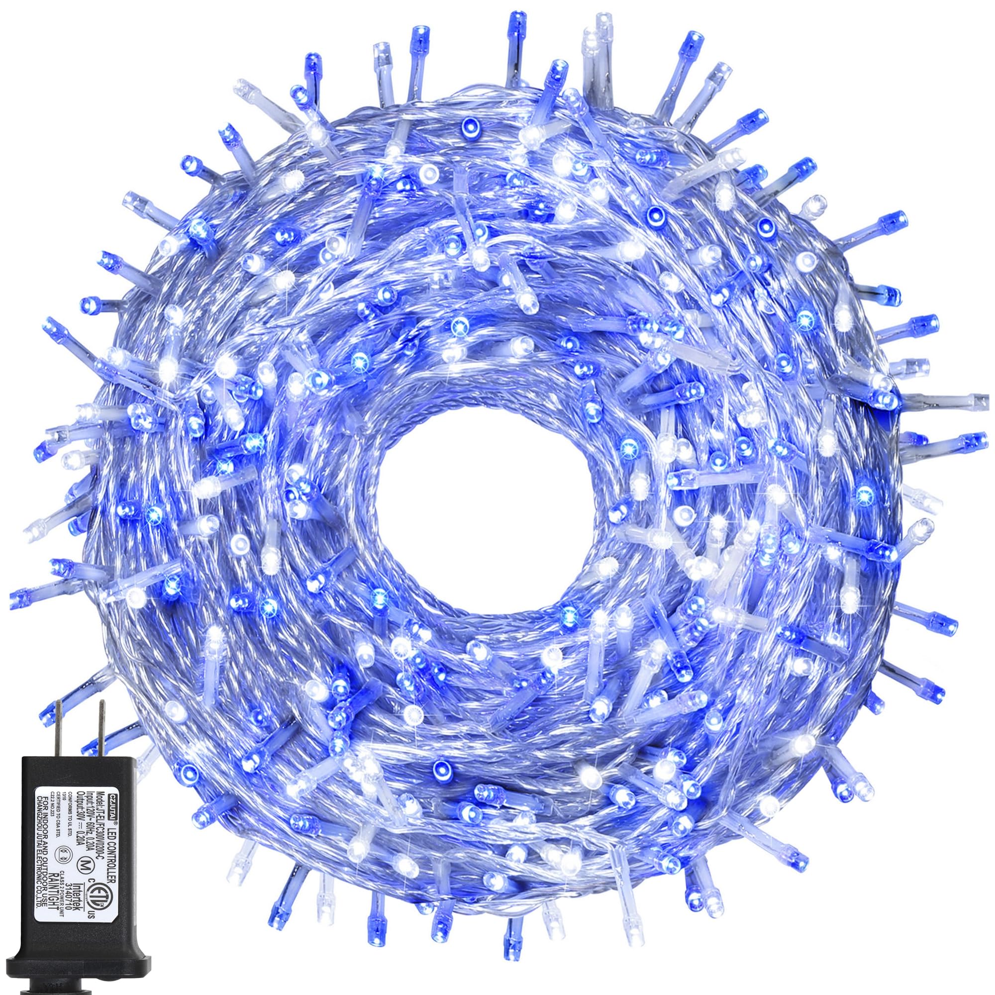 kemooie 500 LED Christmas Lights, 164FT, 8 Twinkle Modes, Waterproof, Blue and White, Model HB-500COI