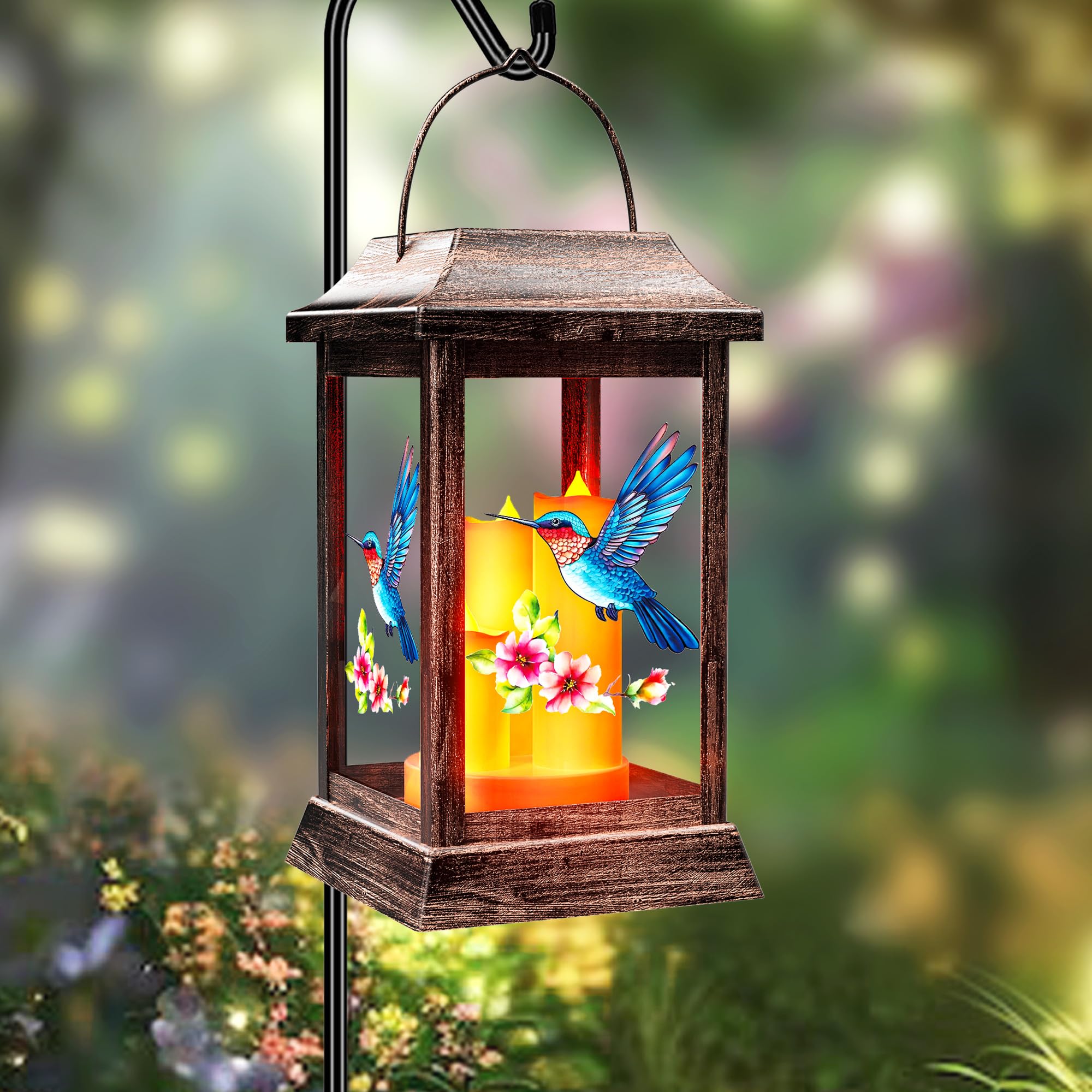 Solar Lanterns, Hummingbird Outdoor Hanging Lanterns, Metal Solar Lights, Gardening Gift For Mom Women Mother'S Day, Garden Deco