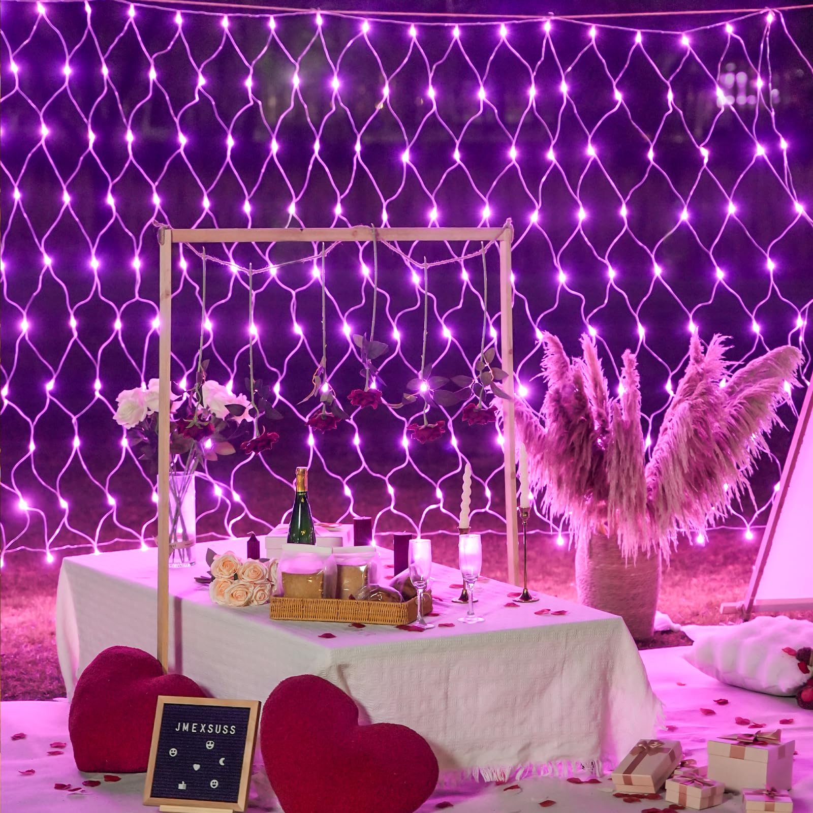 JMEXSUSS 200 LED Net Lights Outdoor, Waterproof Pink Mesh Lights, 8 Modes, 9.8ft x 6.6ft, Model EXS-N-0200