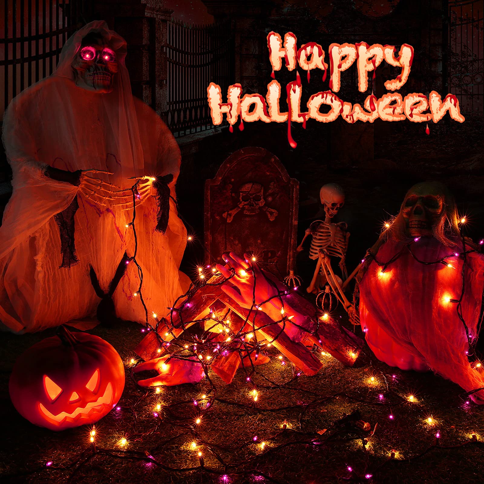 Toodour Halloween String Lights, 12.5ft, 50 Count, Orange & Purple, UL Certified, Connectable Mini Bulbs for Indoor/Outdoor Decor