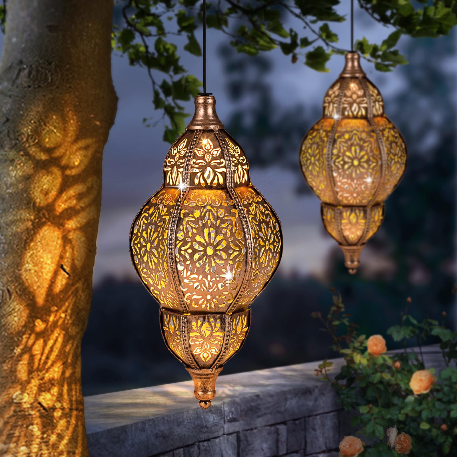 Solar Lanterns Outdoor Waterproof  Hanging Solar Lantern Garden Decor  Metal Moroccan Decorative Garden Lights For Yard  Patio  Lawn  Porch  Unique Housewarming Gifts