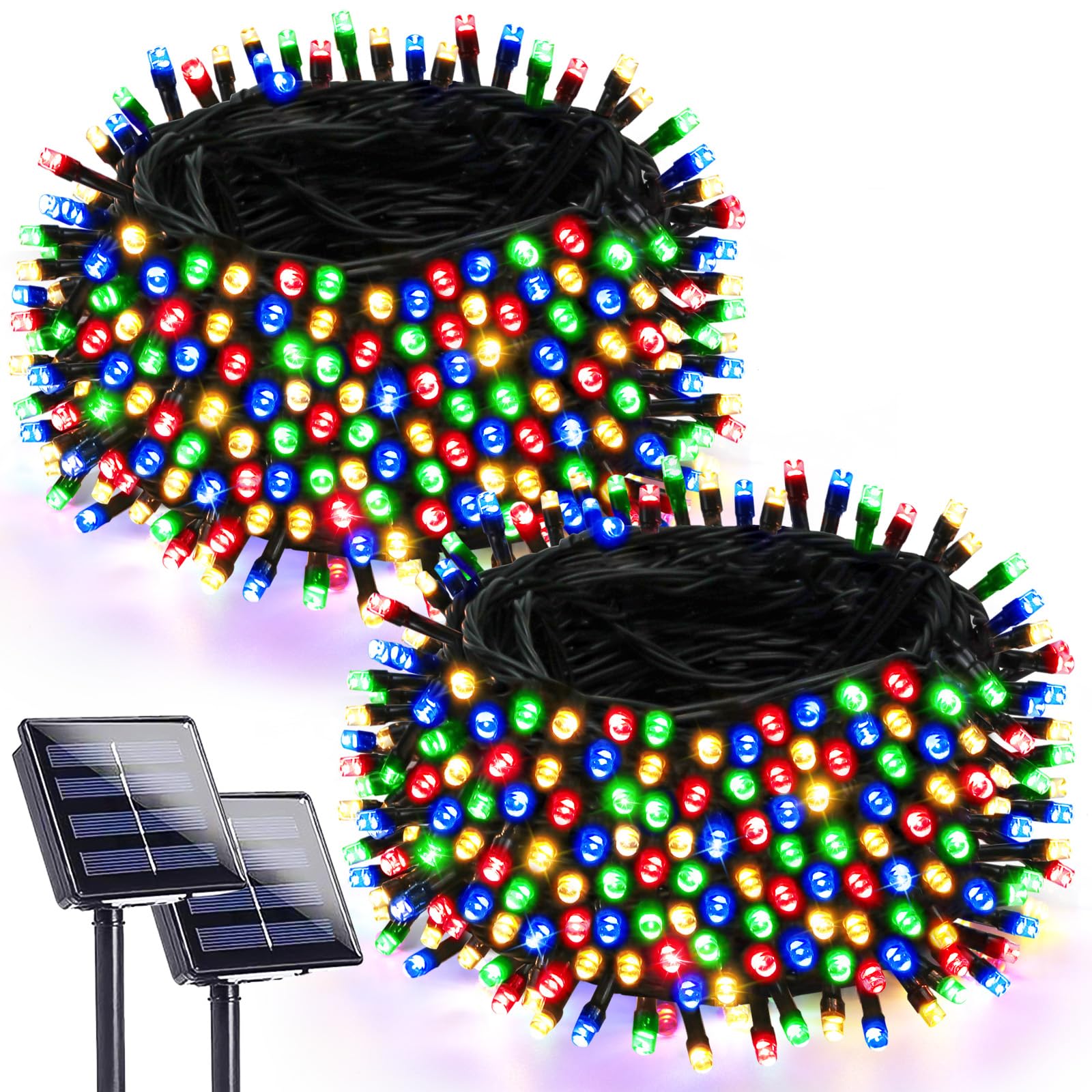 2 Pack Solar Christmas Lights Outdoor Waterproof  Super Bright 90Ft 160 Led Solar String Lights  8 Lighting Modes Green Wire Twinkle Fairy Lights For Xmas Garden Decorations (Multi-Colored)