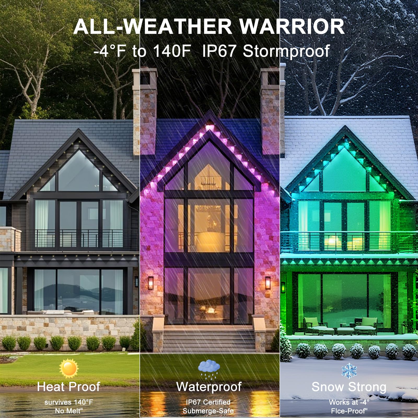 YIBULAYIN 400FT Smart RGB Outdoor Lights, Waterproof LED Eaves Lighting, App/Remote Control, Multicolor, Model X50