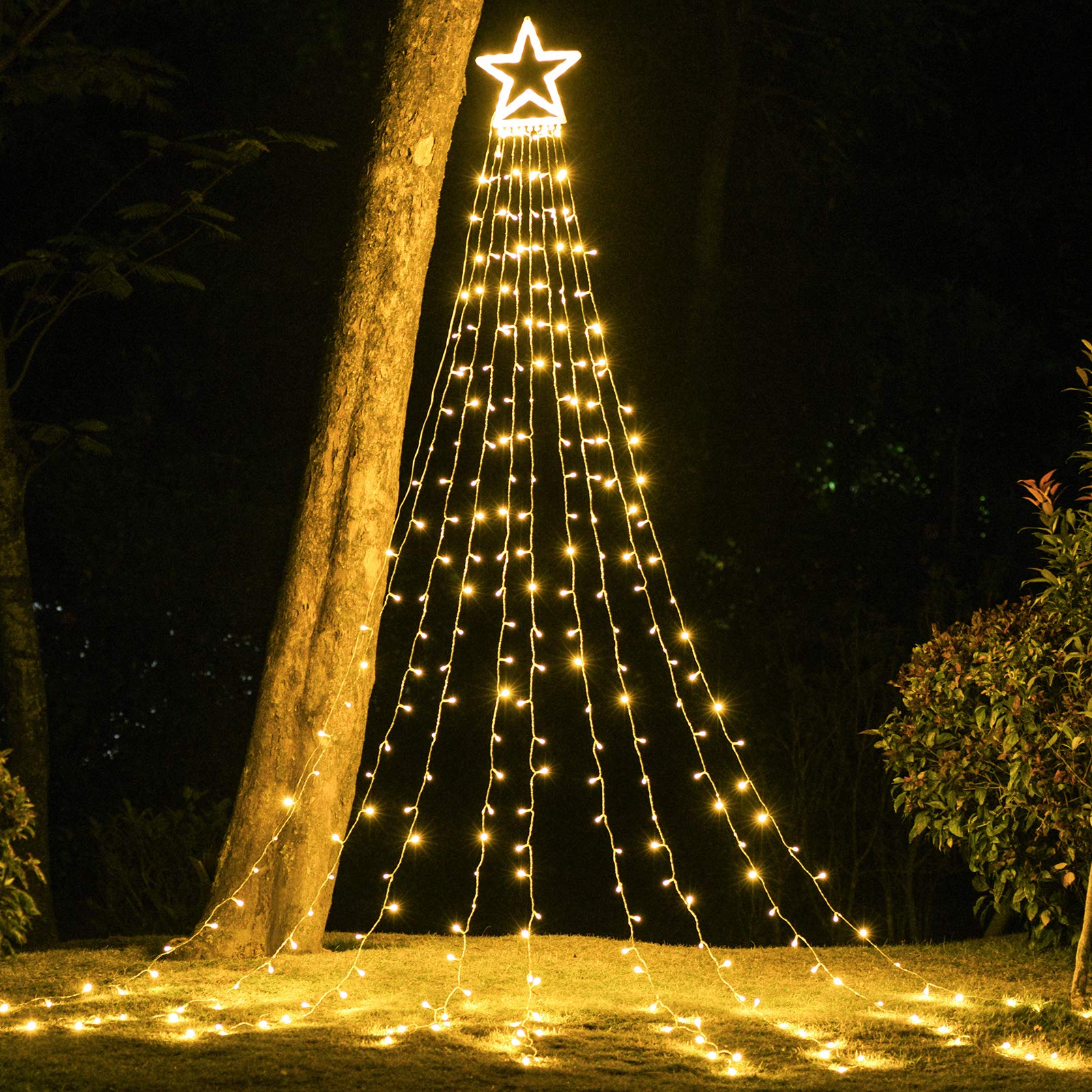 PUHONG Christmas Decoration Outdoor Star String Lights,16.4Ft Christmas Tree Toppers Lights 320 LED 8 Memory Modes with 14'' Lig