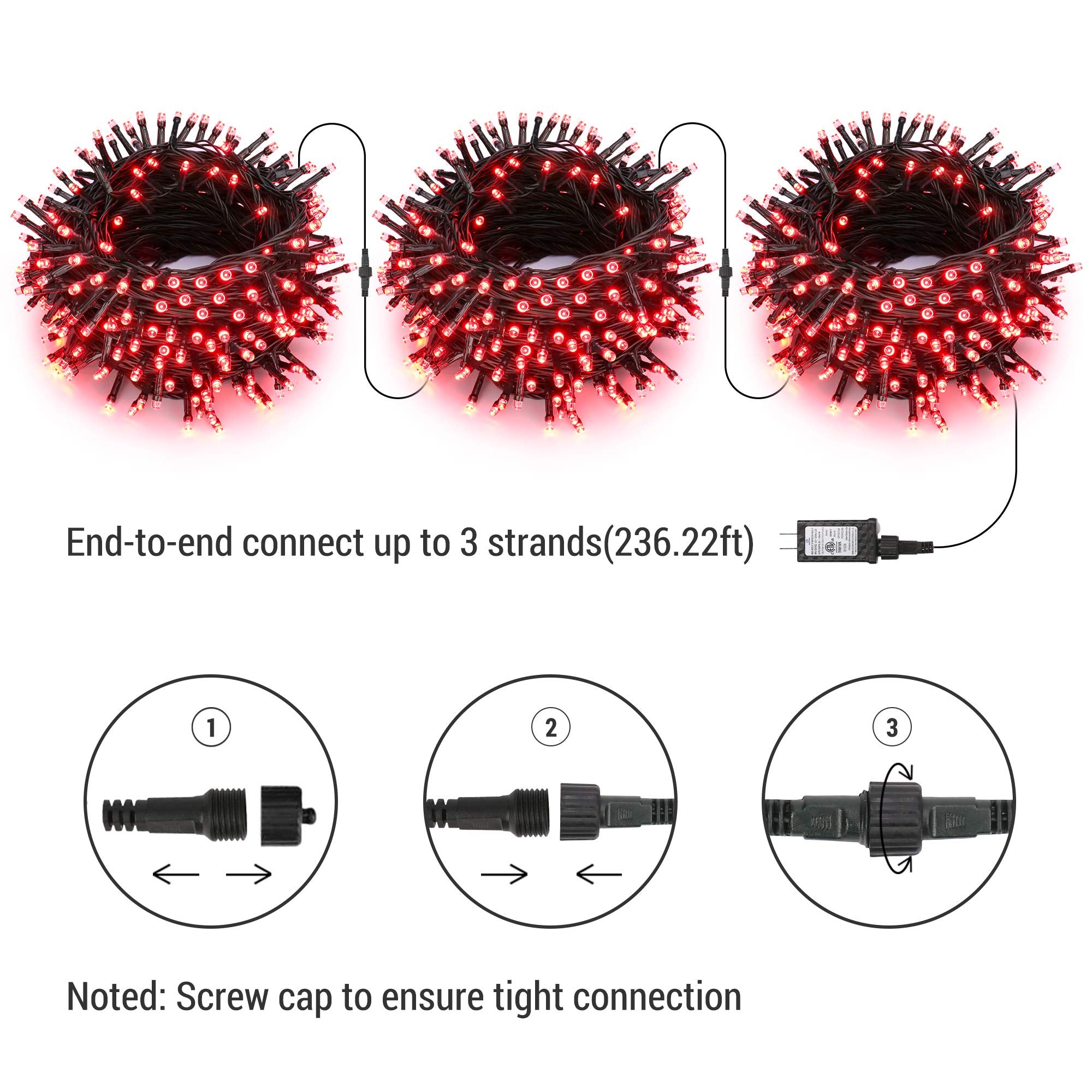 Brizled Red Christmas Lights, 240 LED String Lights, 78.74ft, Waterproof, 8 Modes, Outdoor/Indoor Decor, Model GP-SW290DC0209-IP44
