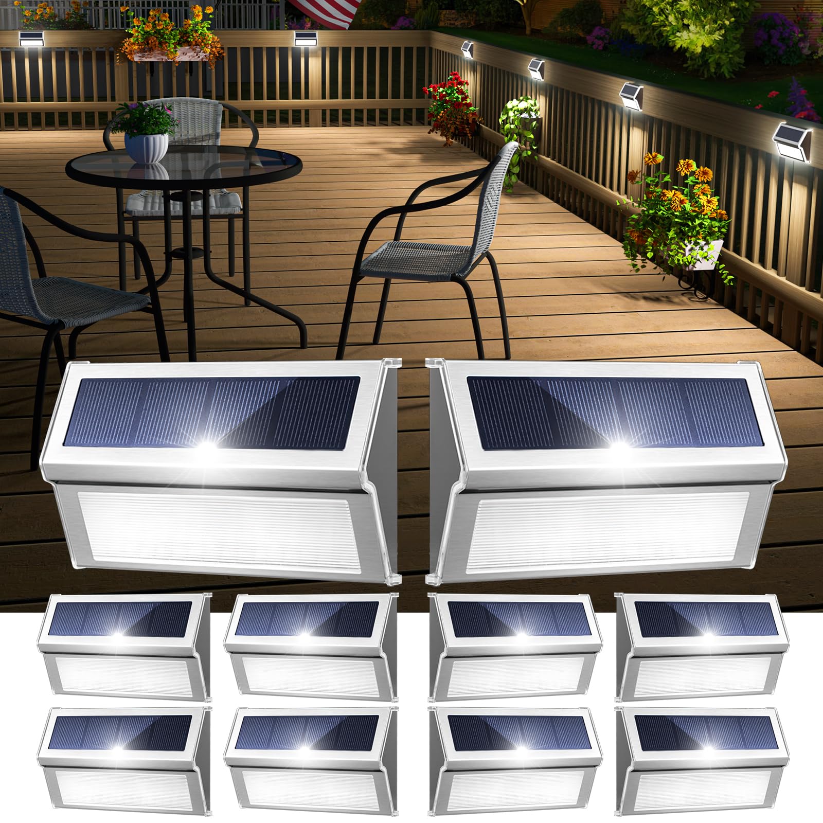 JSOT Solar Step Deck Lights for Outside Decorative - 10Pack Solar Stairs Lights Outdoor Waterproof for Yard Garden Landscape Poo