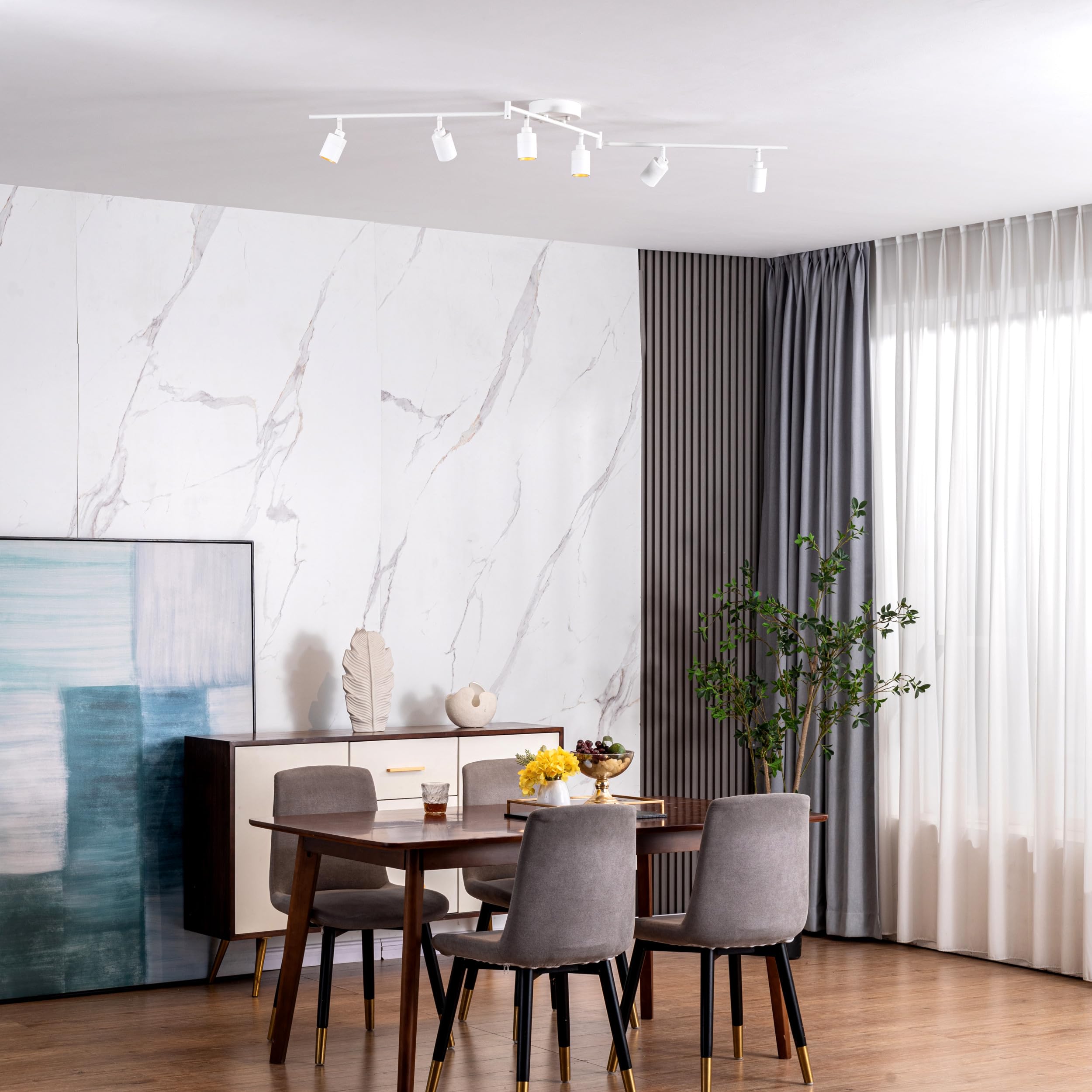 VidaLite Shura White 6-Light Swivel Track Light, Adjustable Arms, Integrated LED, 3000K, 3000 Lumens, 5 ft Ceiling Kit