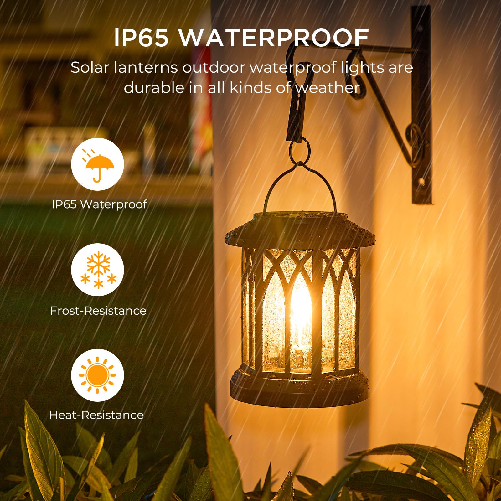 WdtPro Solar Lanterns - 6 Pack Waterproof LED Lights for Outdoor Garden, Black, Model TLL009